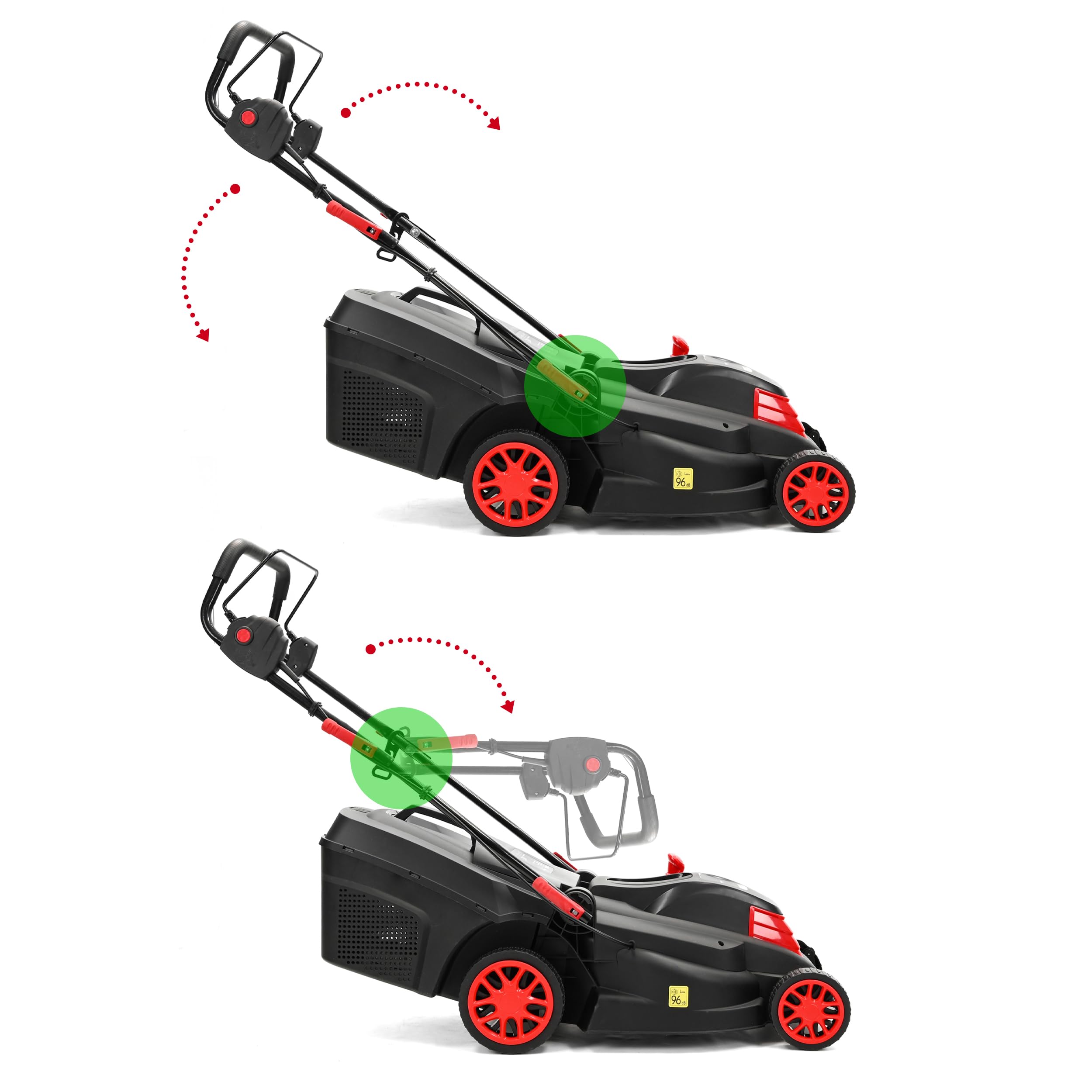 Lehmann Tondeuse à Gazon Électrique pour pelouses Jusqu’à 1000 m², 1600 W, Largeur de Coupe 38 cm, Bac de Ramassage 40 L, Réglage Hauteur de Coupe 5 Positions 25 à 75 mm, 3450 TR/Min