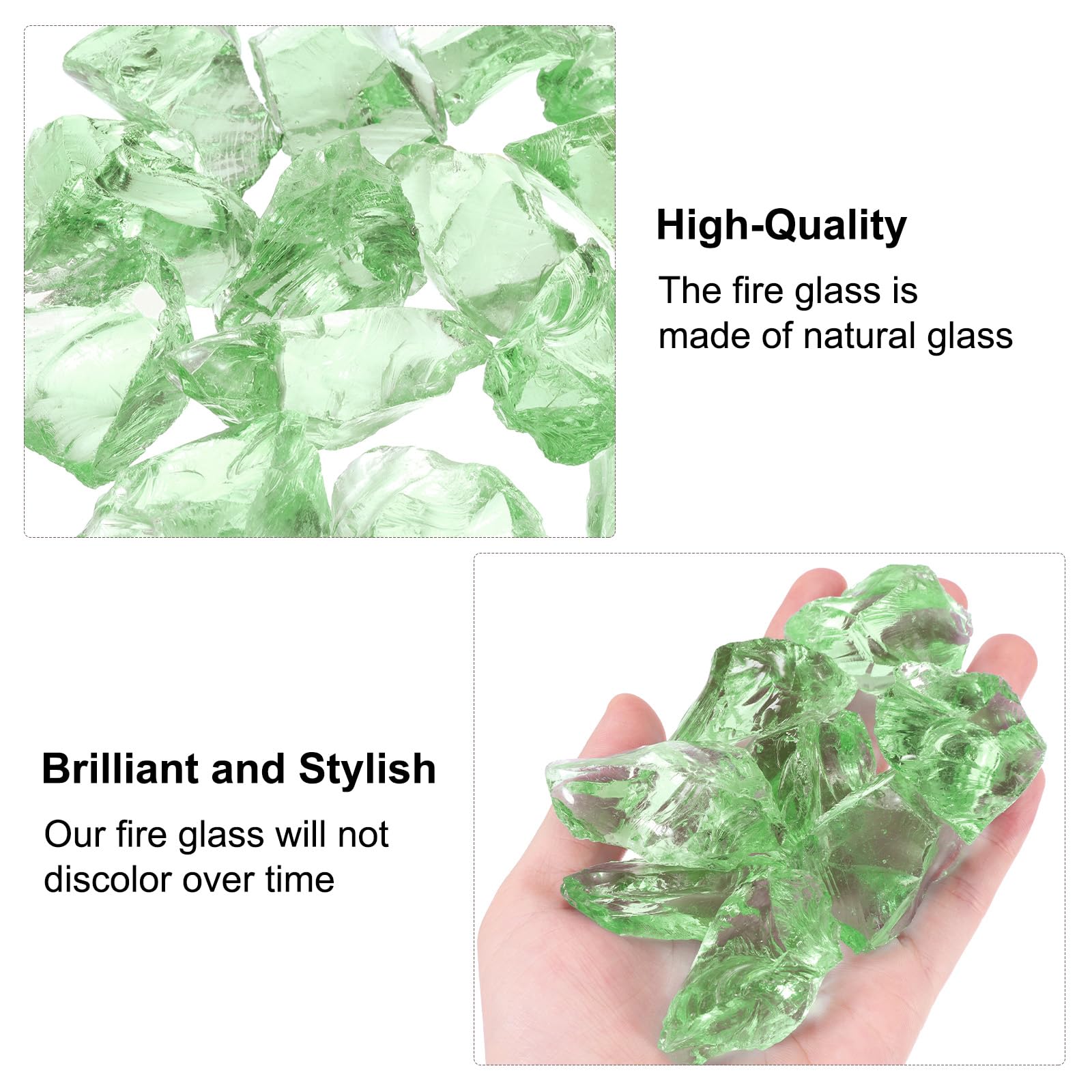 QUARKZMAN Fuoco Vetro per Fuoco Fossa 2-3cm(1/9") Alta Lucente Riflettente Vetro Rocce per Naturale O Propano Caminetto Sicuro per Aperto e Interno Fuoco Fossa Vetro Verde Oliva