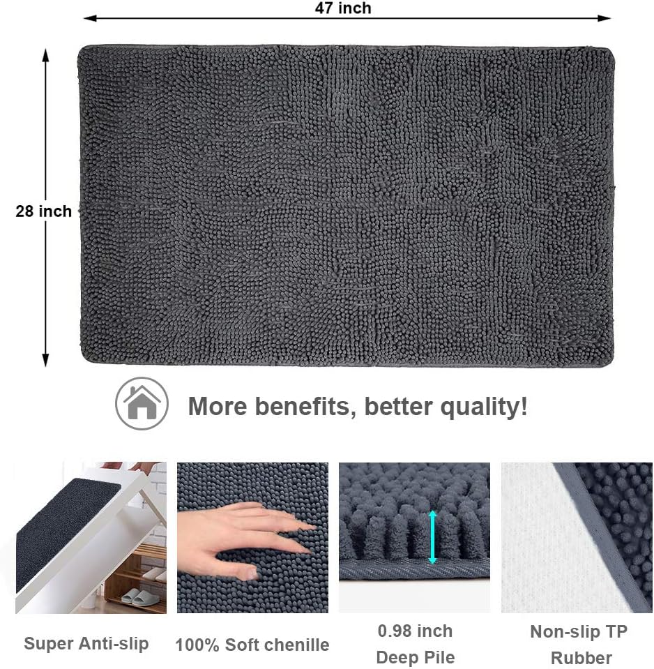 Secura 47″ x 28″ Bathroom Rugs – Ultra-Soft Absorbent Chenille Bath Mat, Machine Washable & Non-Slip Bath Mats for Bathroom, Shower, Tub & Home Decor (Dark Gray) - Image 2