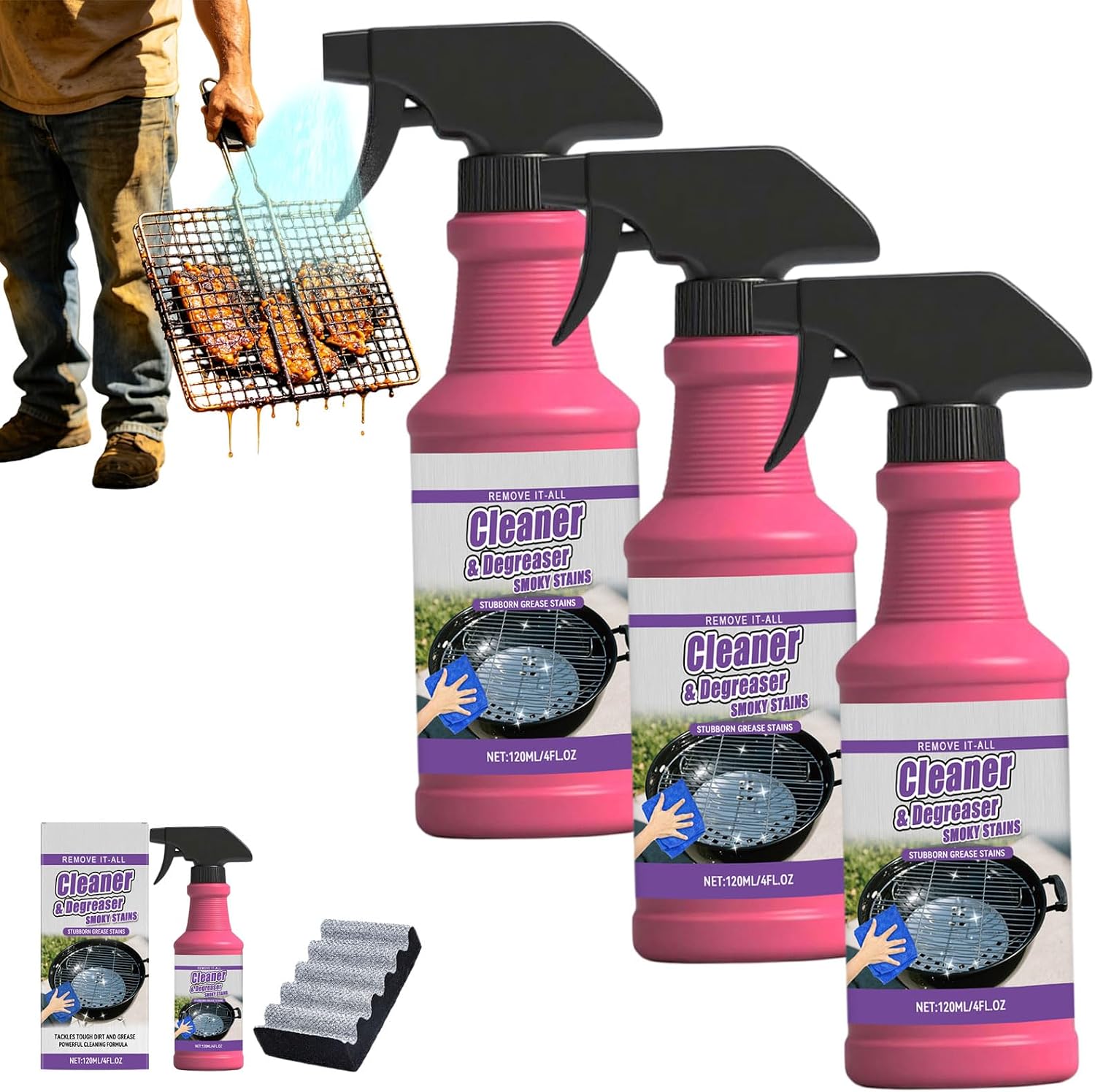 Fast-Acting Heavy-Duty Grill Degreaser Spray, Bbq Grill Degreaser Spray, Quick Foaming, Heavy Duty Grill Cleaner Spray (3PCS)