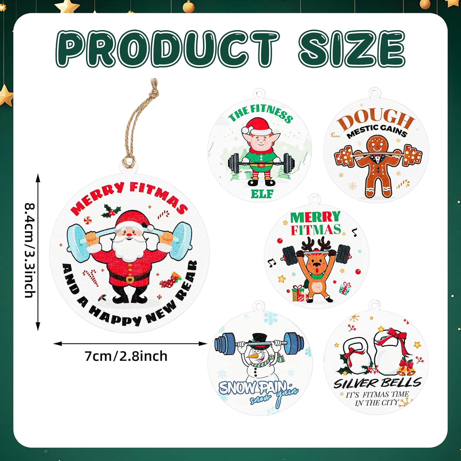 Soaoo 30 Pack Funny Gym Christmas Ornaments Wooden Dumbbell & Weight Lifting Ornaments for Christmas Tree Workout Fitness Gifts for Gym Rats - Image 2