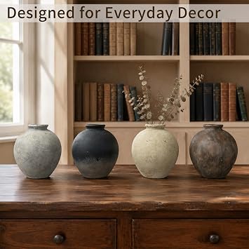 Decorative Ceramic Rustic Vase, 8.67 Inches Large Terracotta Floor Vase for Centerpieces, Vintage Home Decor, Living Room, Dining Room, Kitchen