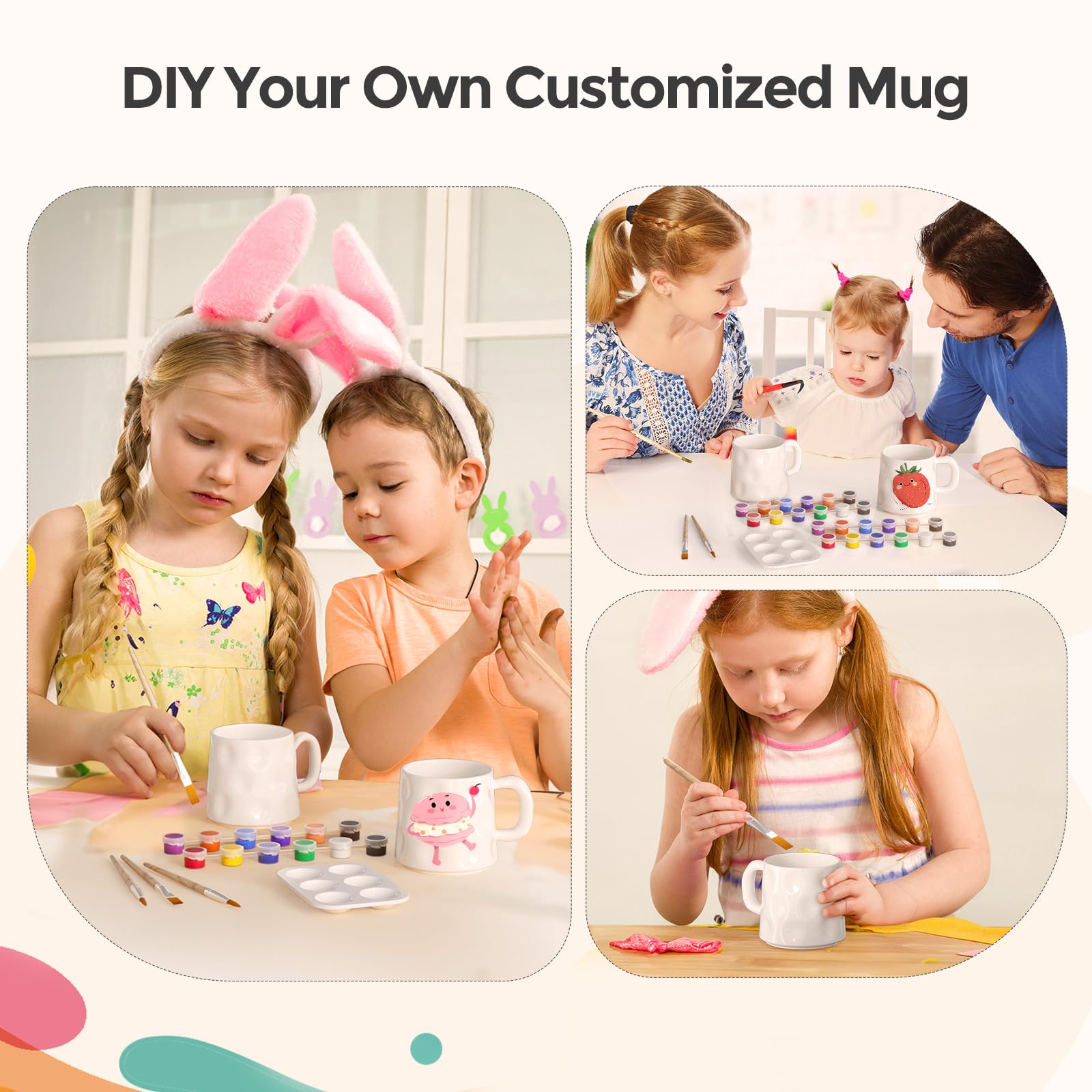 WildFun Set de tasses en céramique, kit de peinture pour adultes, comprenant des tasses, des pinceaux, des peintures vibrantes et un guide d'inspiration