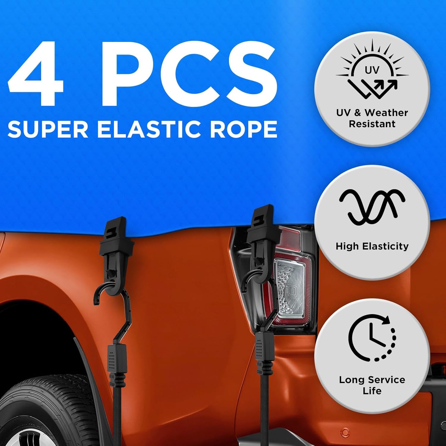 SDTC Tech 4-Pack 24 Inch Flat Bungee Cords with Hooks Premium Latex Bungie Straps Elastic Ropes for Luggage, Moving, Trunk, RV, Camping, Hand Carts