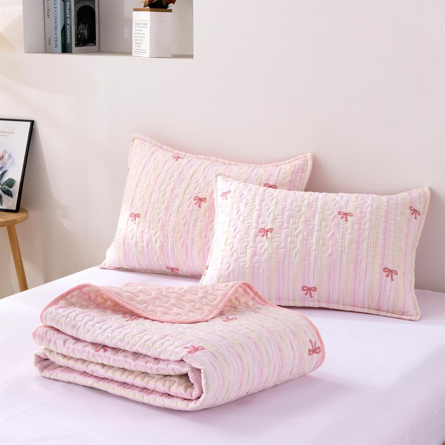 NTBED Rainbow Quilt Set Twin Size for Girls Teens, 3 Pieces Boho Bow Stripe Bedspread Coverlet Set, Soft Lightweight Bed Cover with 2 Pillow Shams - Image 7