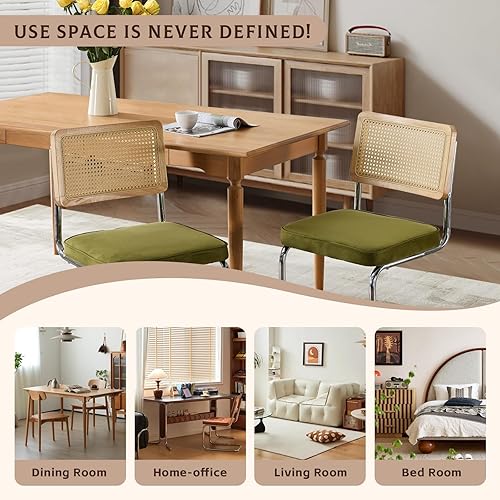 Miniatura 6 de Juego de 4 sillas de comedor de ratán, modernas sillas de comedor tapizadas de mediados de siglo con respaldo de bastón, sillas de cocina de