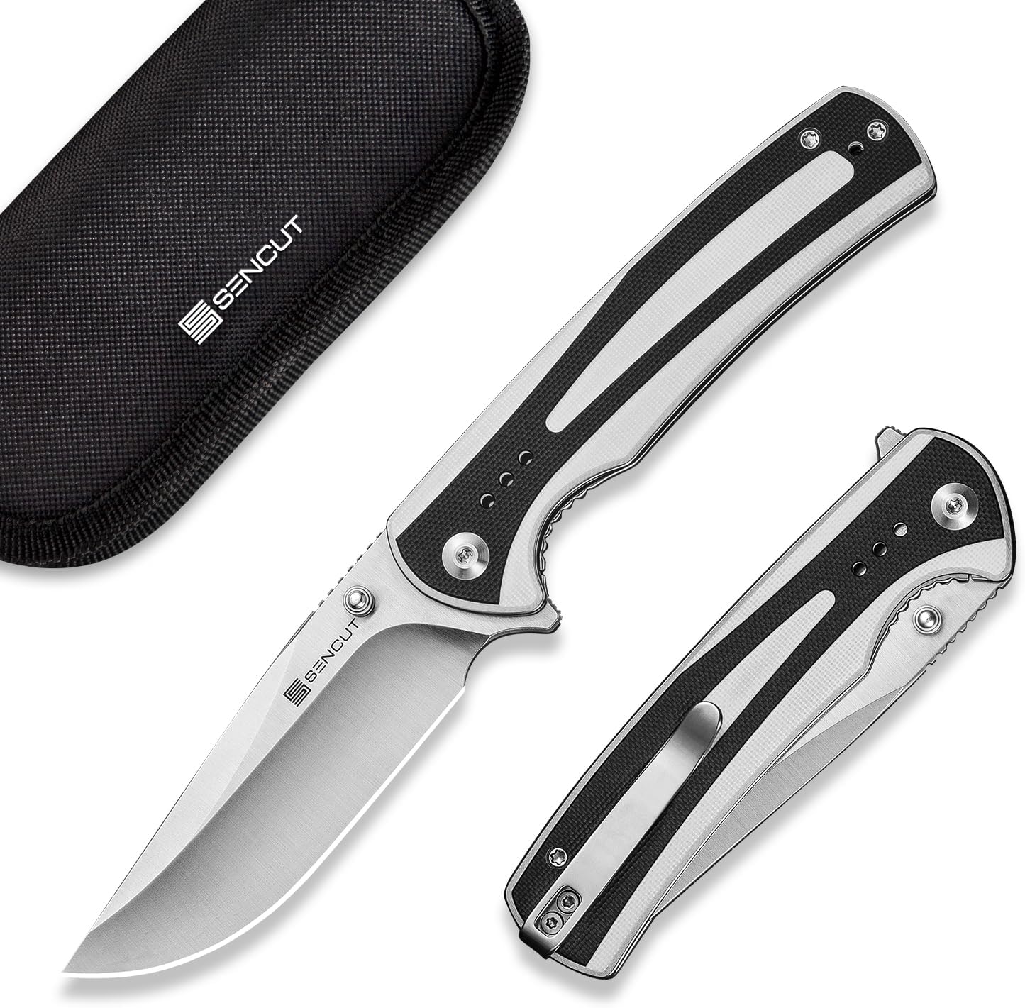 SENCUT Regnator Folding Pocket Knife, EDC Knife with 3.48'' 9Cr18MoV Blade & G10 Handle, Gift for Men Women Camping Hiking S24057-3 (White/Black)