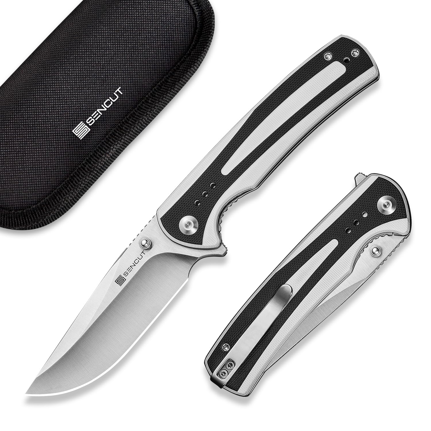 SENCUT Regnator Folding Pocket Knife, EDC Knife with 3.48'' 9Cr18MoV Blade & G10 Handle, Gift for Men Women Camping Hiking S24057-3 (White/Black)