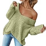 Womens Fall Trendy Off The Shoulder Sweater - Oversized Loose Long Sleeve Hollow Knit Lightweight Pullover