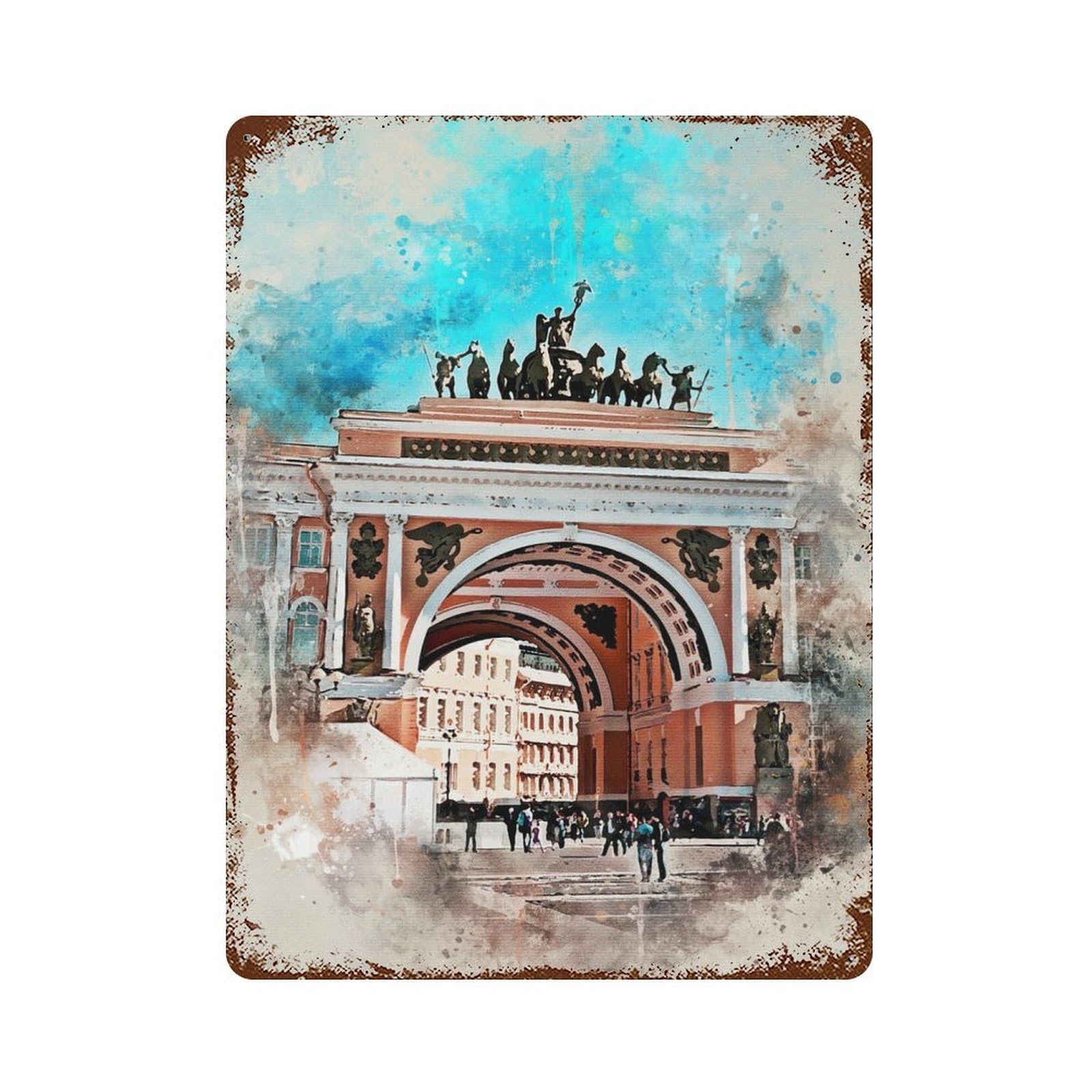 Garage Style St Petersburg Watercolor Rusty Metal Tin Sign 15.7"x11.8", Farmhouse Wall Decor for Bar And Workshop