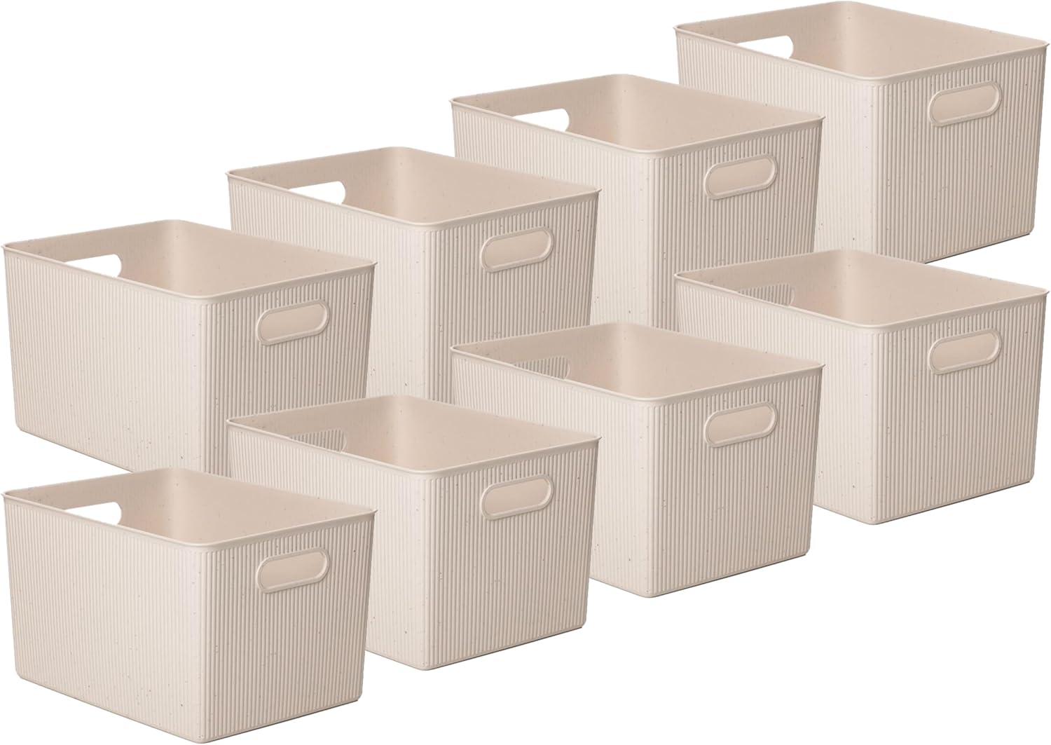 Superio Ribbed Collection - Decorative Plastic Open Home Storage Bins Organizer Baskets, Medium Brown (4 Pack) Container Boxes for Organizing Closet Shelves Drawer Shelf 5 Liter