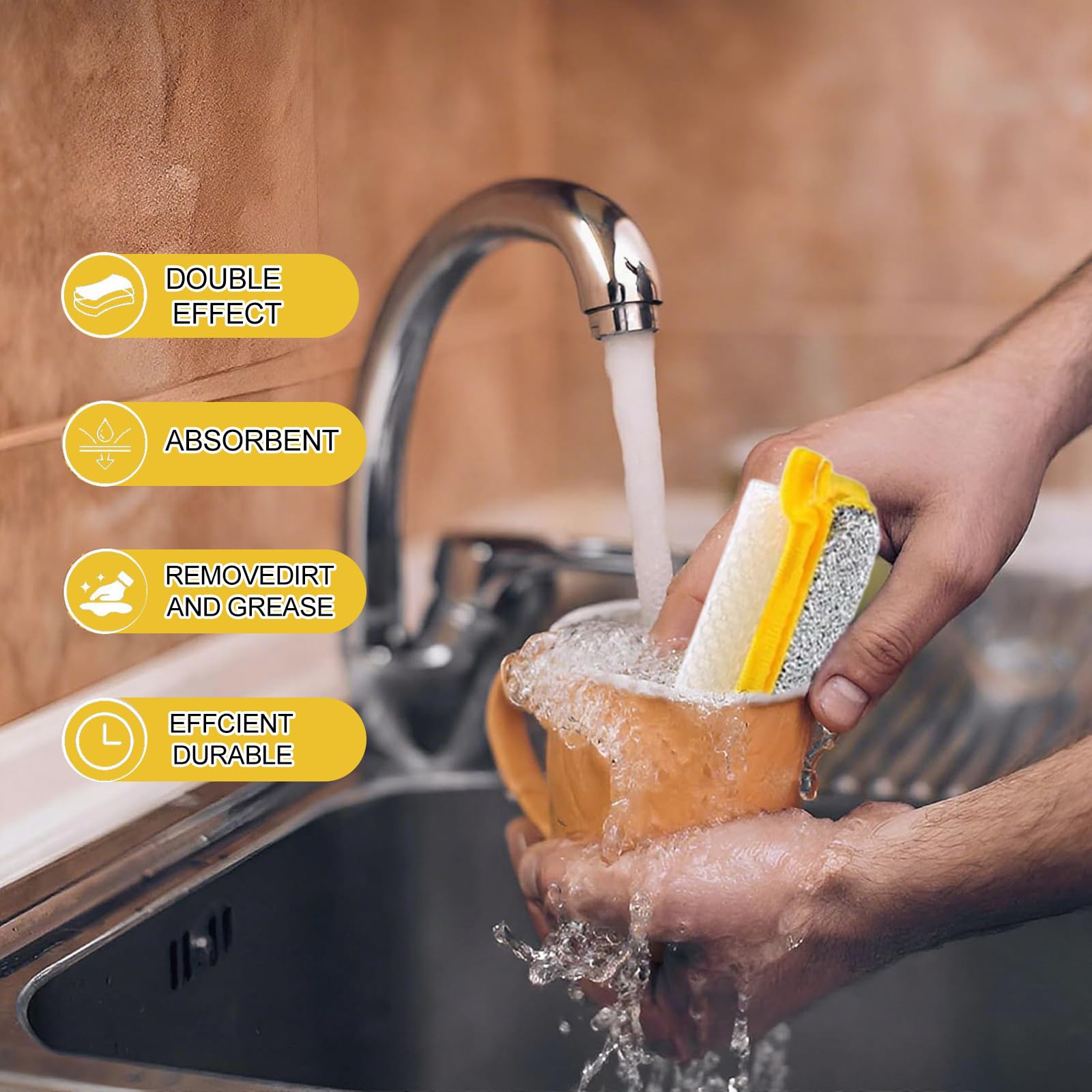 Washing Up Sponge, Double-Sided Kitchen And Bathroom Cleaning Pad, Non-Scratch Bowl Dish Dishcloth - Image 4