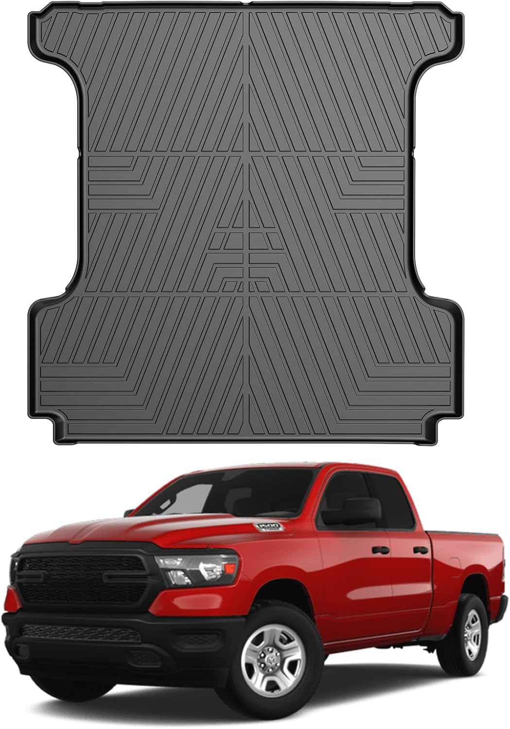 Mixsuper Liner Truck Bed Mat for 2019-2025 Dodge Ram 1500, Only for 5.7ft Bed, All Weather Bed Liner TPE Durable Odorless Black