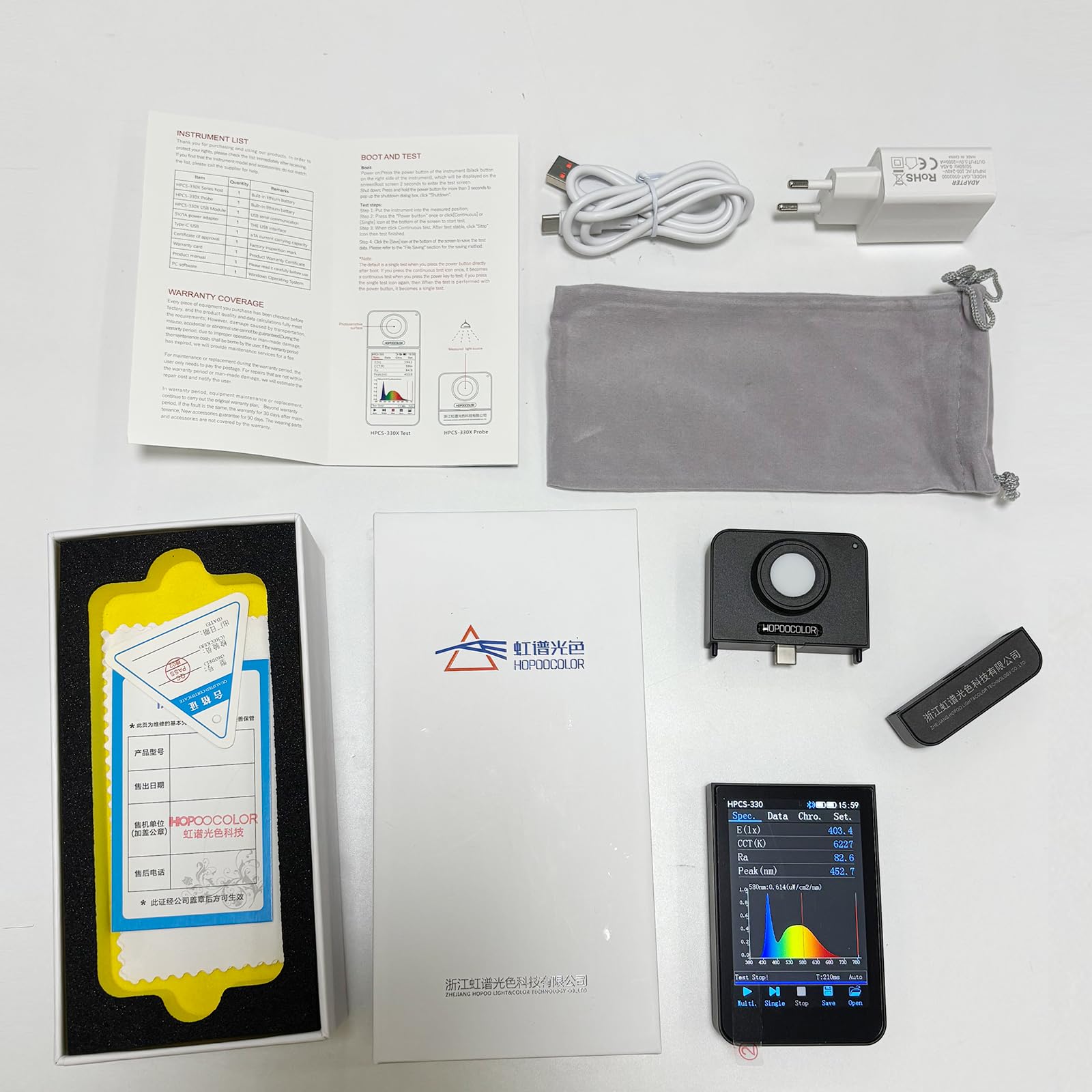 HPCS330 Tragbares Spektrometer CCT CRI Lux Spektrum Wellenlängen Test 380-780nm