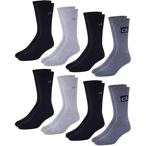Calvin Klein Men's Socks - Cotton Cushioned Mid-Calf Athletic Crew Sock (8 Pack)