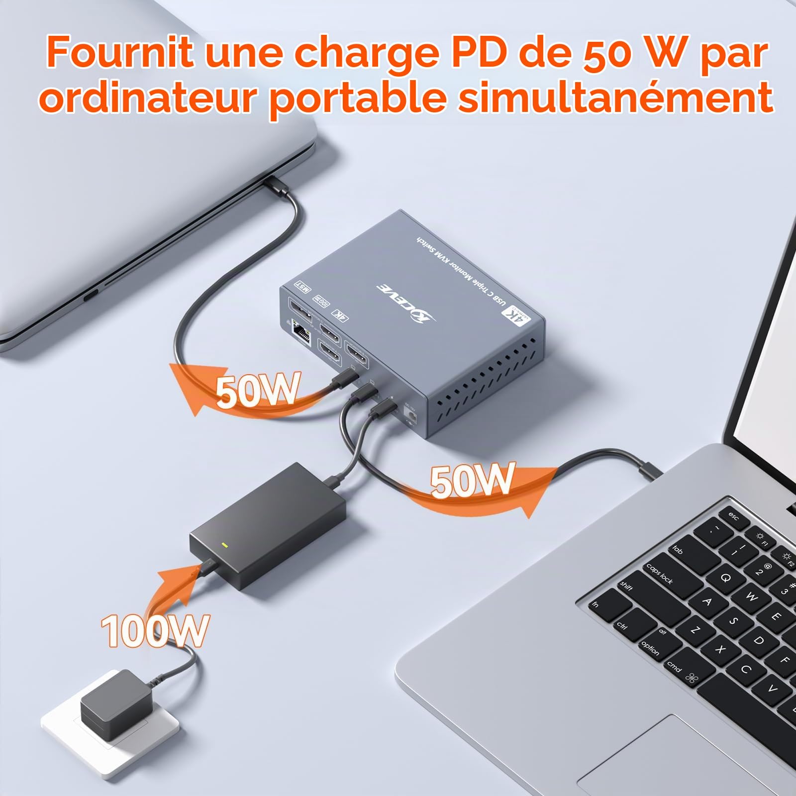 Thunderbolt 4 KVM Switch 3 Moniteurs 2 Laptops 4K@60Hz,USB C KVM Switch Displaylink Docking Station pour Windows Mac M1-M5, Affichages Triples étendus, PD 100W, USB 3.0, USB 3.2, SD/TF, Ethernet 1G