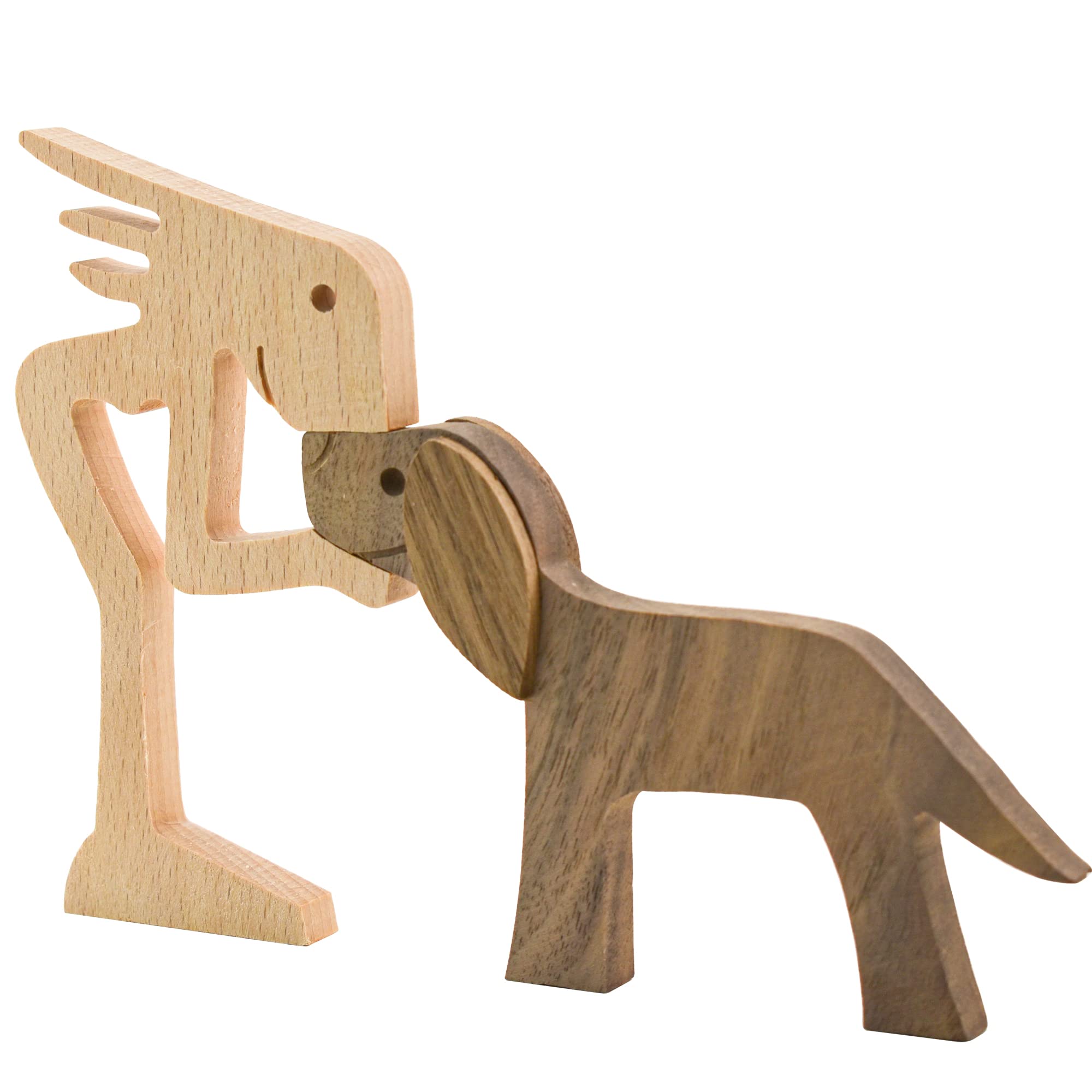 Enkrio Figuras de perro de madera talladas a mano, estatua de escultura humana hecha a mano, acentos artesanales, adorno de madera para decoración de mesa de pie para decoración del hogar