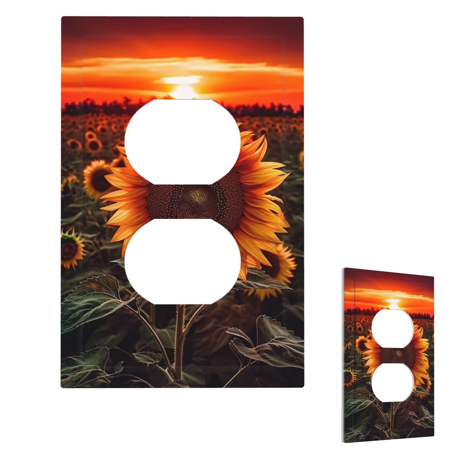 Aceprints Duplex Sunset Sunflower Wall Plate Cover Modern Decorative Light Switch Cover Unbreakable Receptacle Outlet Covers For Living Room Bedroom Decor