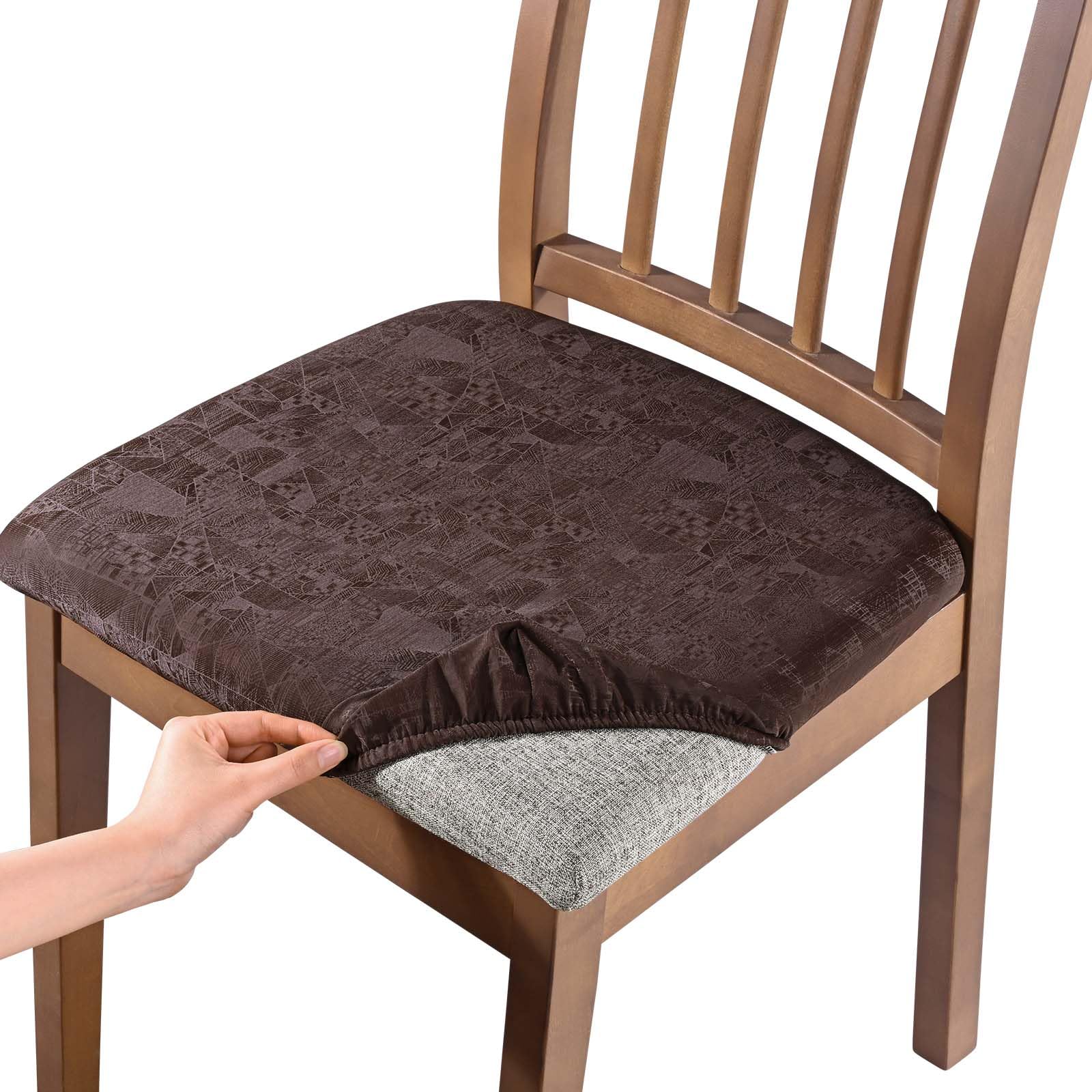 Alishomtll Dining Chair Covers Set of 6 Faux Leather Chair Seat Covers PU Seat Covers Removable Chair Slipcovers with Fixing Buckle for Dining Room Kitchen Garden Office (Brown 6pcs)