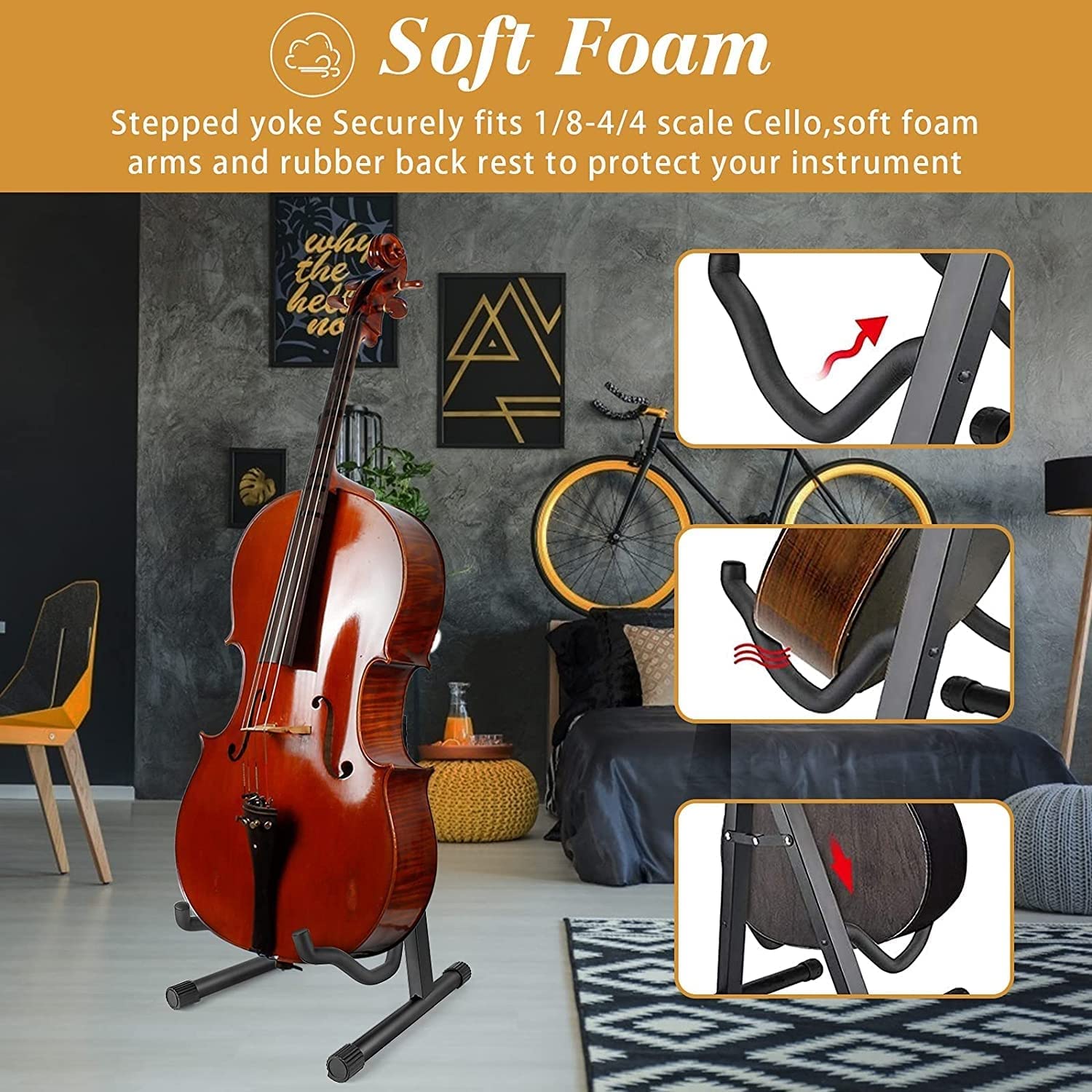 Guitar Cello Stand, Typ A Foldsable Gitarrenständer Stabiler tragbarer universeller Metallständer für Geigen -Cello -Gitarre Elektrobasse