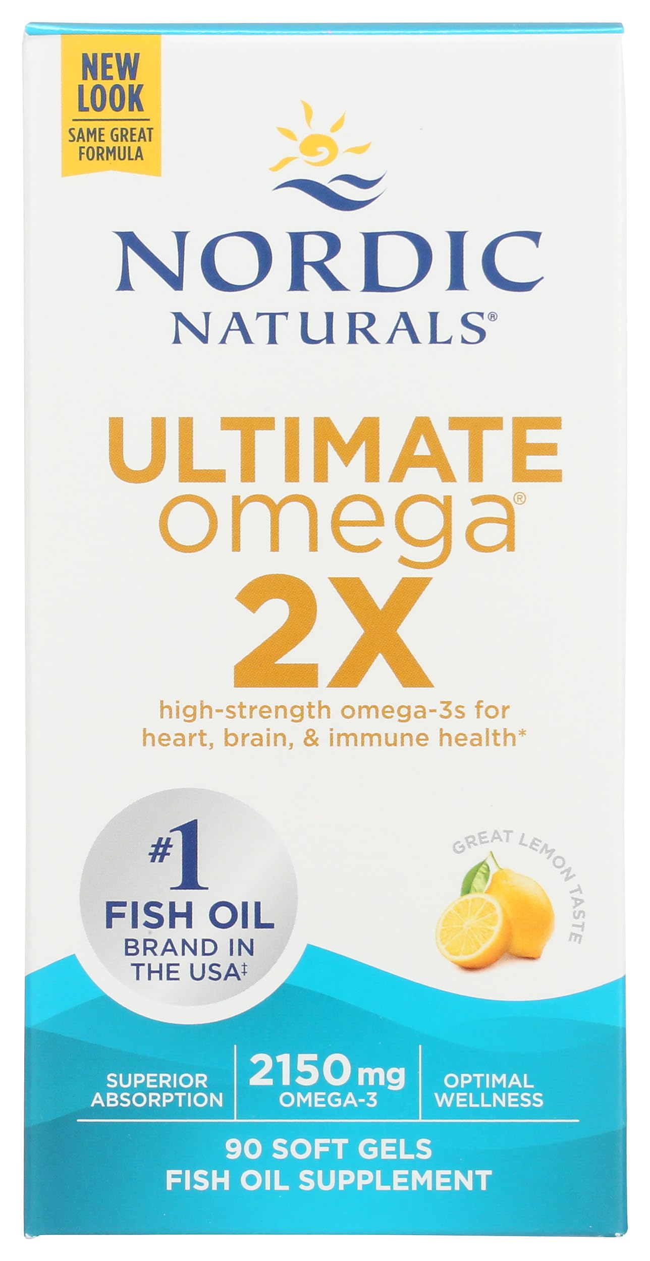 Nordic Naturals Ultimate Omega 2X | 2150 Mg Omega 3 Fish Oil Supplement EPA And DHA | Omega 3 For Optimum Wellness & Brain, Heart Health | Omega 3 Lemon Fish Oil For Men And Women | 90 Softgels
