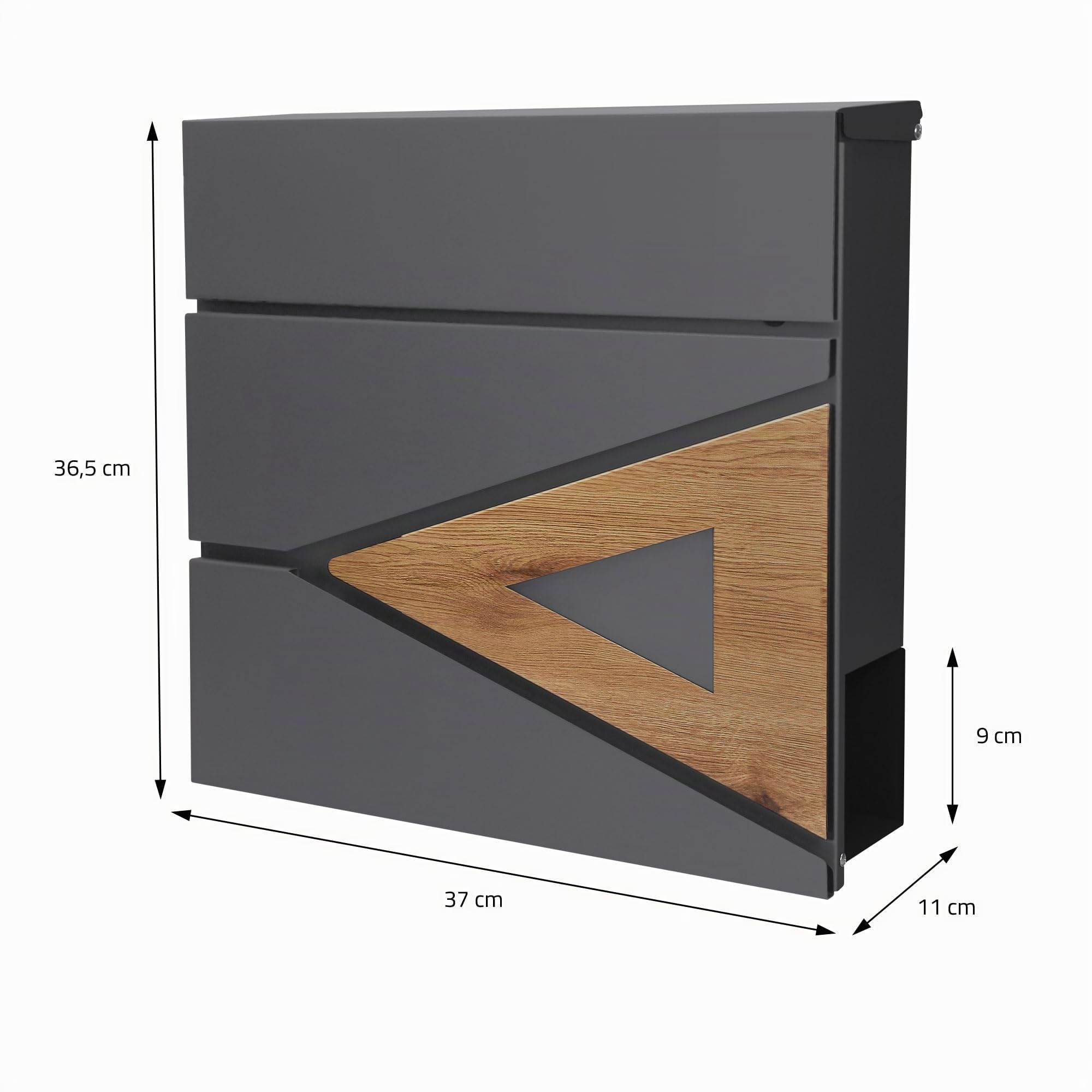 ML-Design Boîte aux Lettres 37x36,5x11 cm Anthracite/Optique Bois, en Acier, Boîte Postale avec Compartiment à Journaux/Courrier, Verrouillable avec 2 Clés, Murale, Design Moderne, avec Porte-Journaux