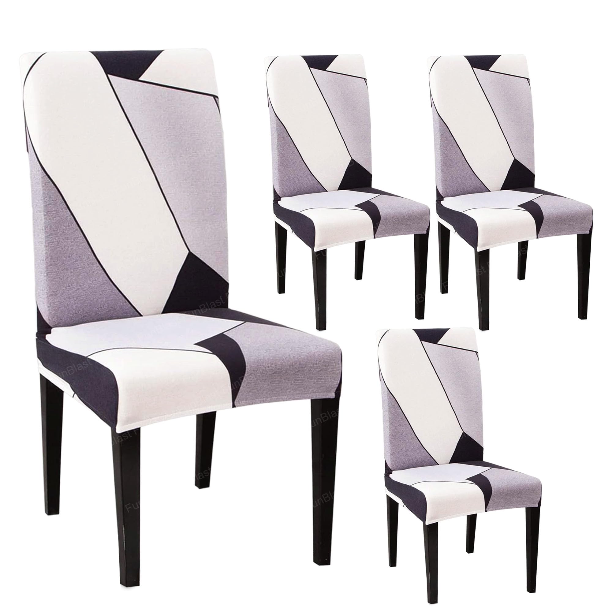 FunBlast Chair Covers - Short Dining Chair Cover Protector Seat Slipcover, Chair Seat Covers, Polyester Dining Chair Covers, Elastic Stretchable Washable Chair Cover (White/Grey/Prism, Pack of 4) (B0D6LLDHTW) Amazon Price History, Amazon Price Tracker