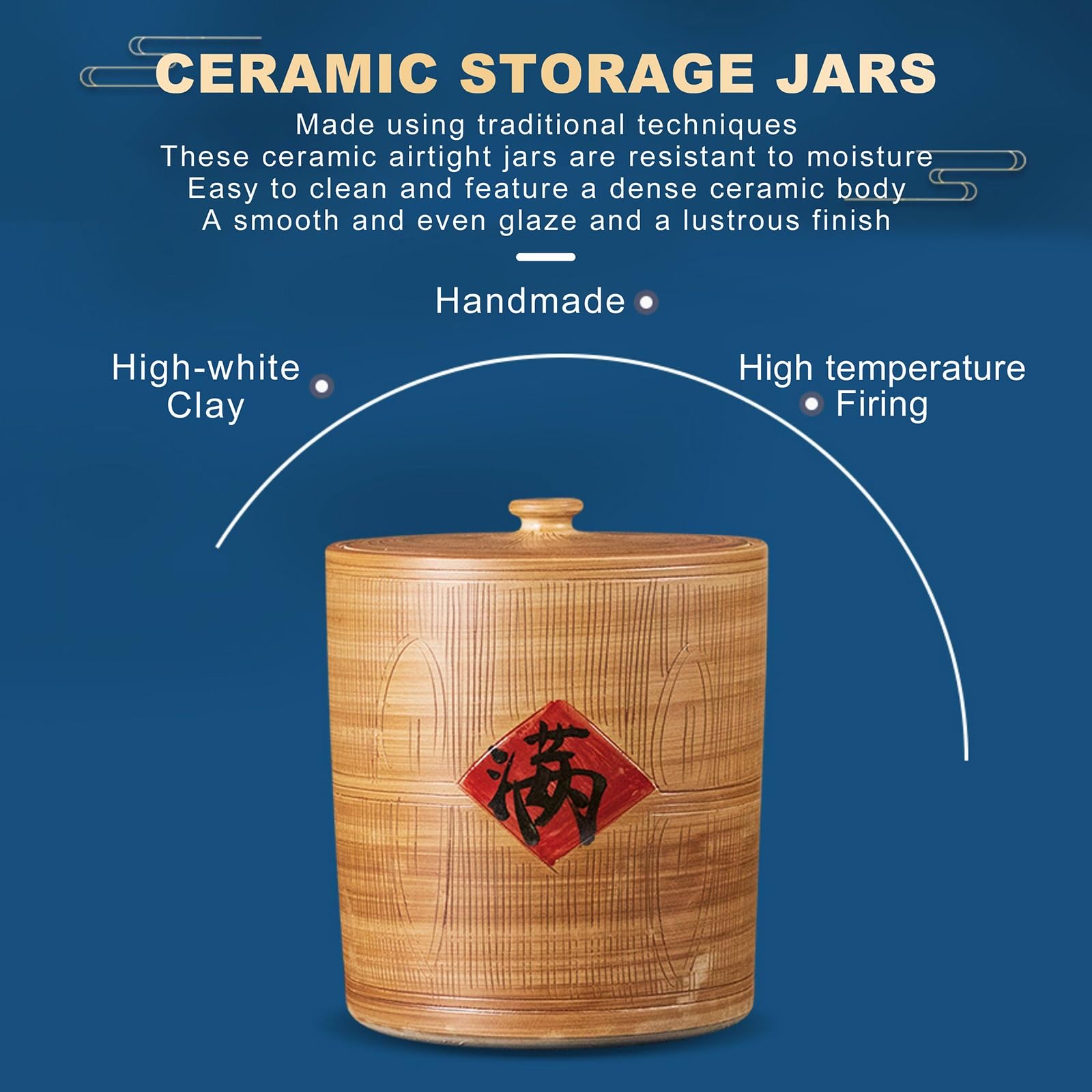 Ceramiczny pojemnik do przechowywania ryżu, szczelny słoik kuchenny na ryż, mąkę, płatki, cukier, kawę, karmę dla zwierząt domowych, z pokrywką
