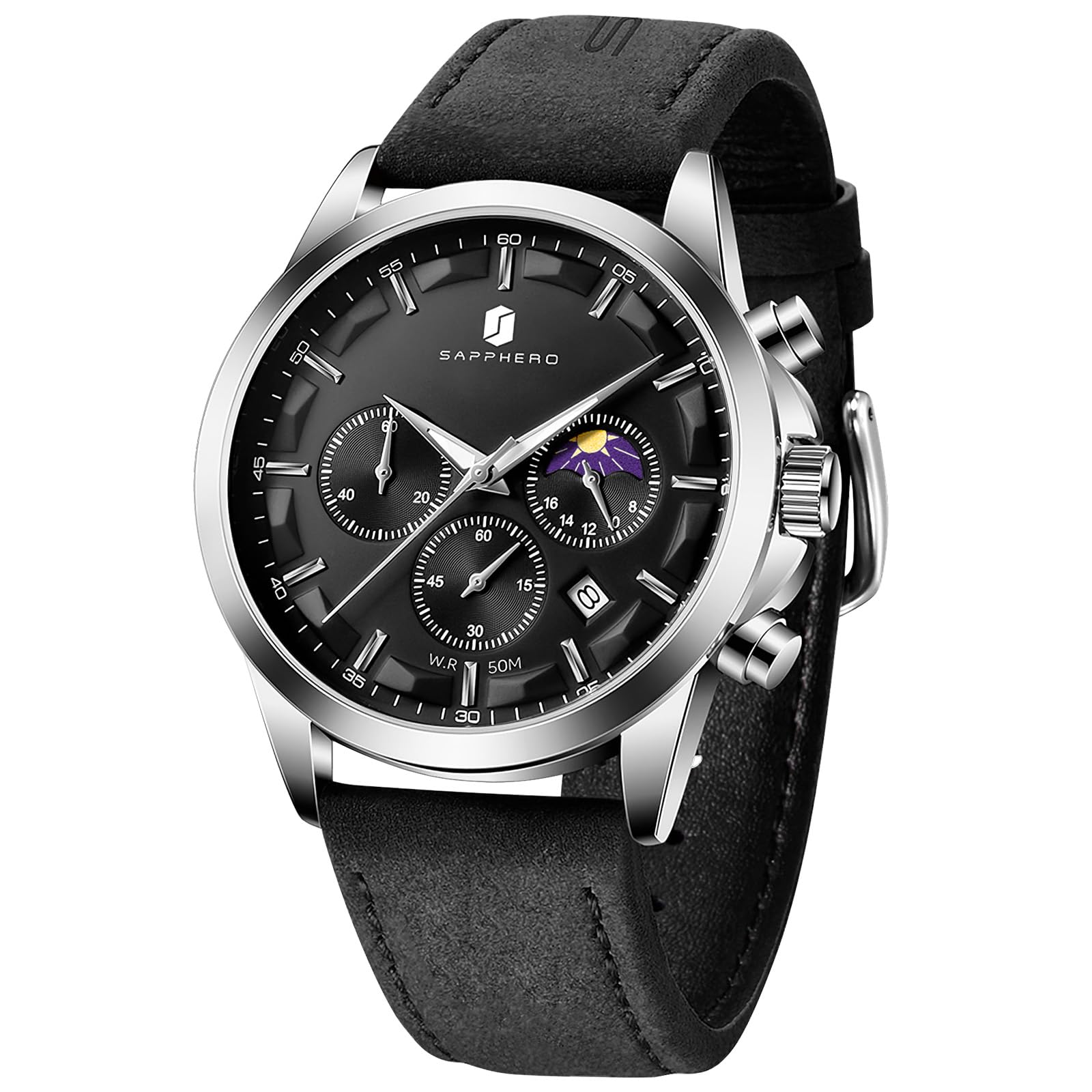SAPPHERO Mens Watches Chronograph Dress Watch for Men Waterproof Gift Men Black/silver/black