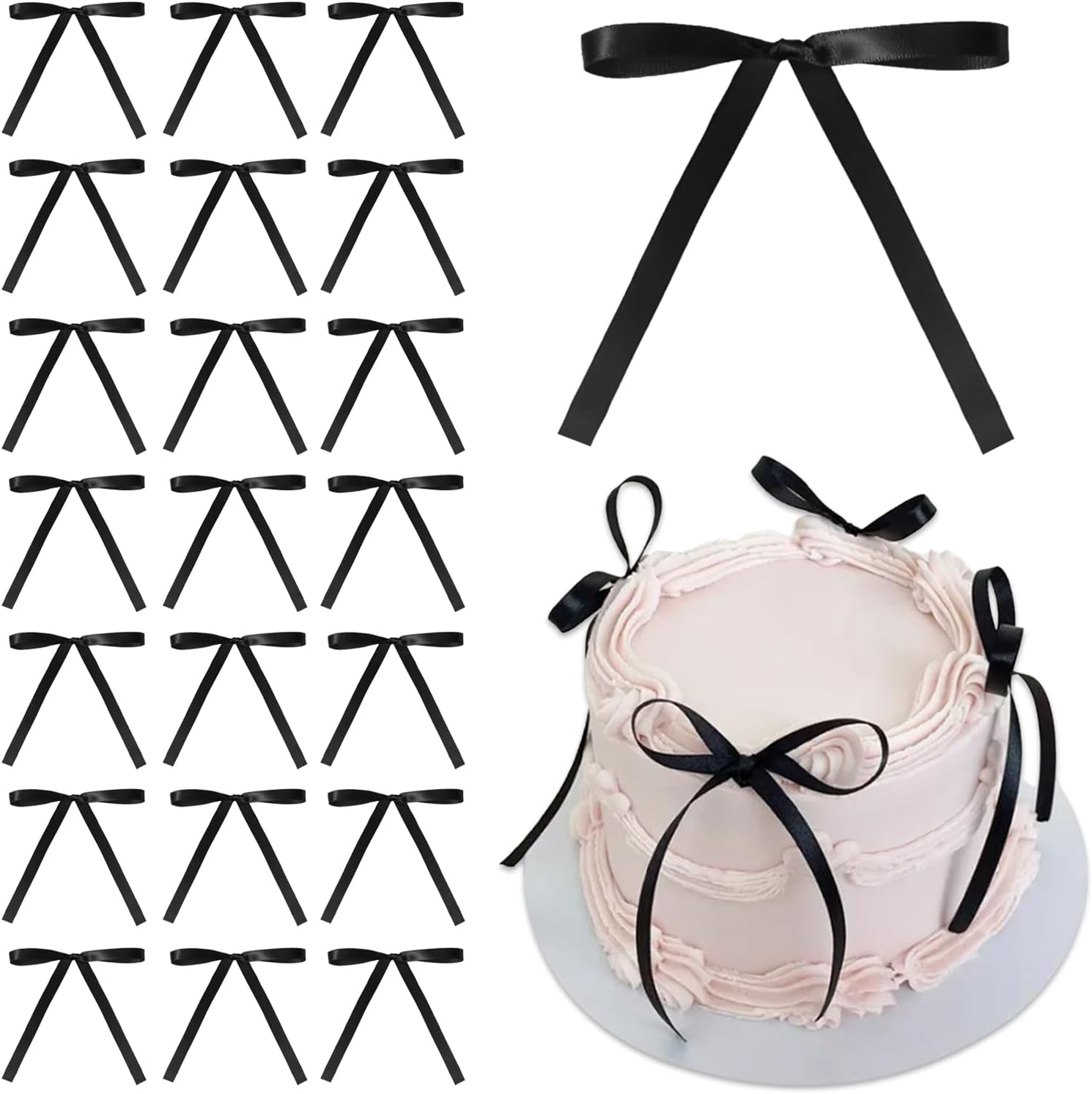40 Pcs Black Cake Decorations,bow decorations,Bow tie Cake Topper Decorations,blackbows for balloons,black bowsfor cake for Kids Girls Women Birthday Wedding Party Cake Decoration Supplies (Black)