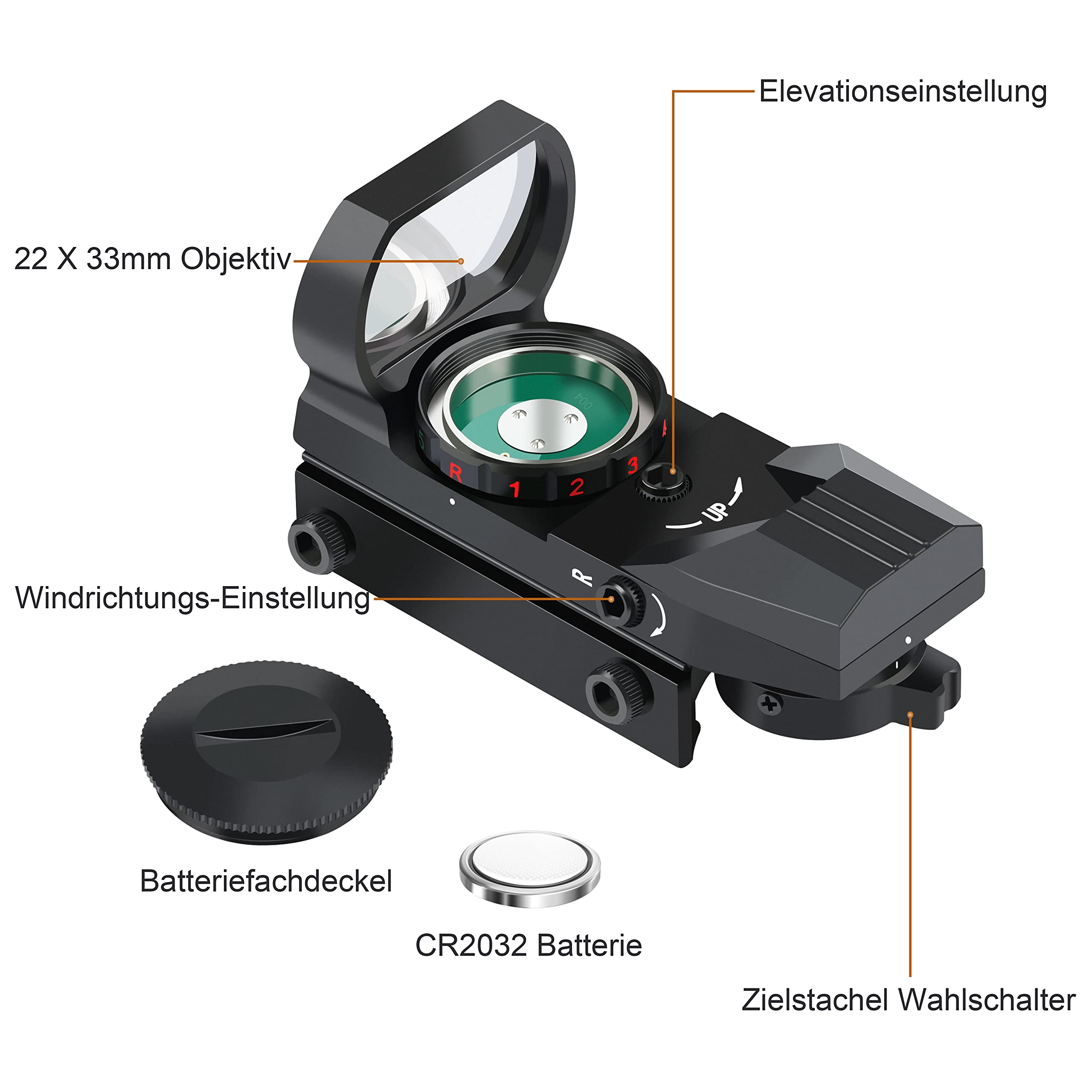 Feyachi Red Dot Visier Red Green Leuchtpunktvisier Reflex Sight mit einstellbares taktisch Rot und Grün Fadenkreuz Zielfernrohr Reflexvisier kompatibel mit 20mm/22mm Picatinny