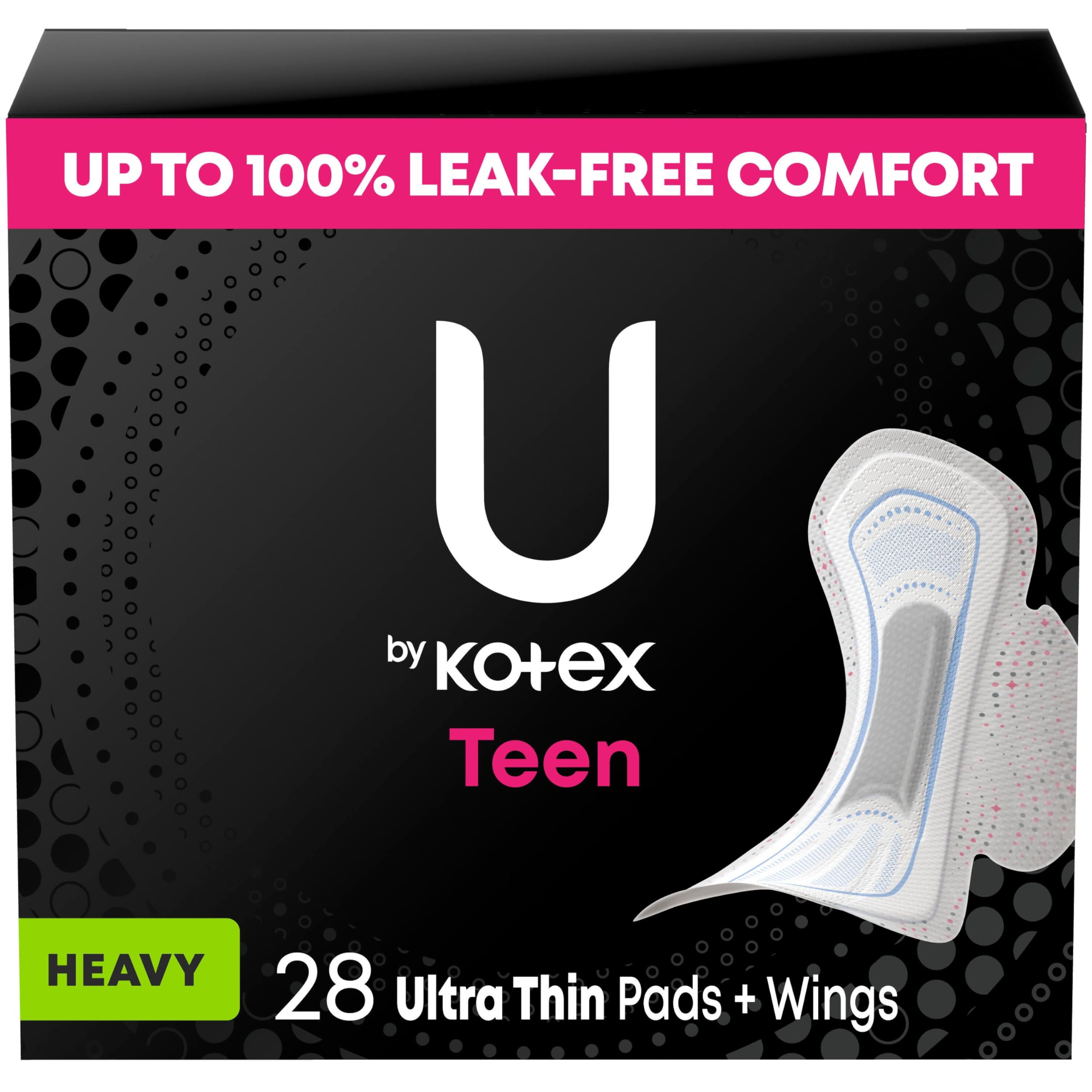 U by Kotex Lot de 28 coussinets féminins ultra fins avec ailes, extra absorbants, non parfumés