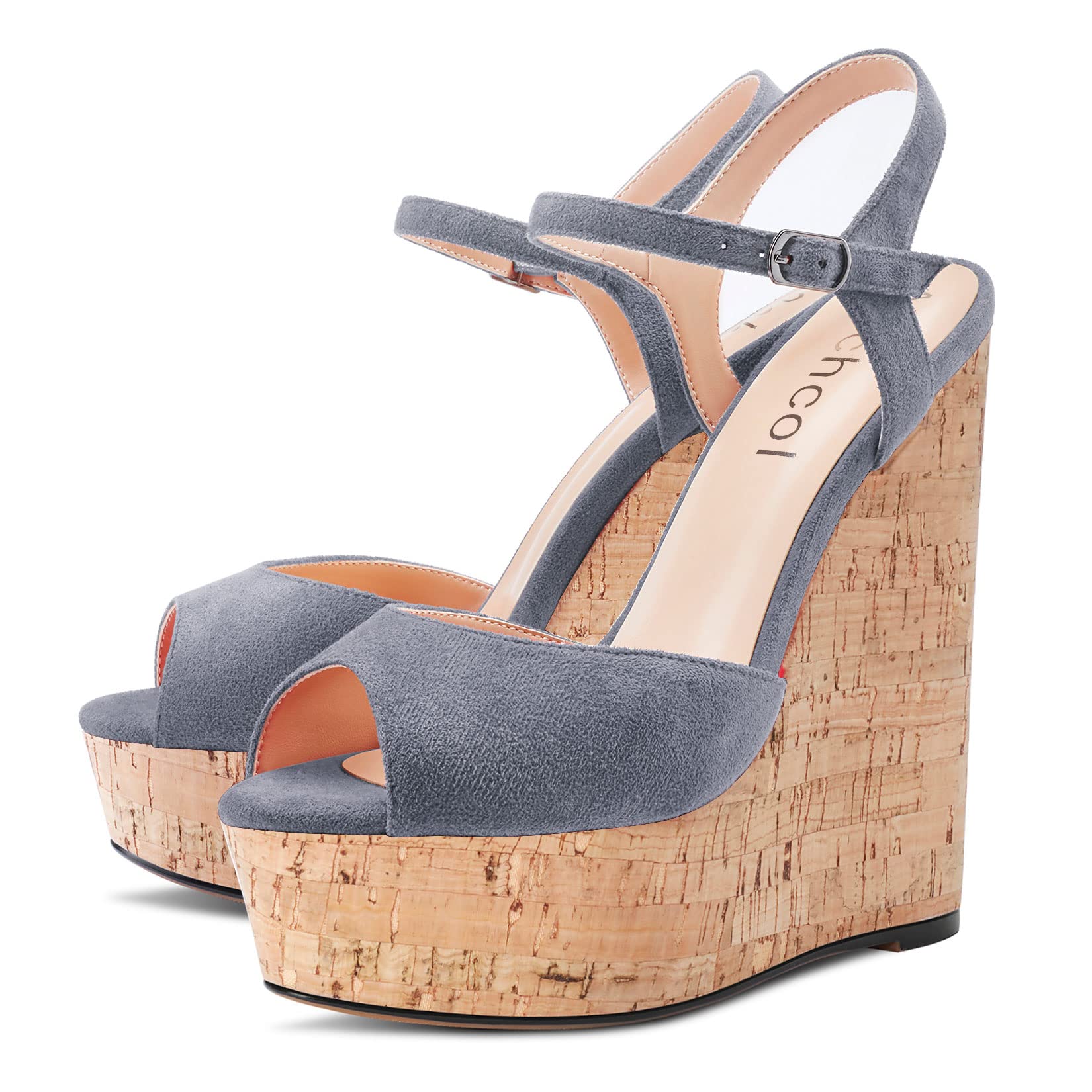 Aachcol Donna Zeppa Piattaforma Sandali Aperte sulla Punta Cinturino alla Caviglia Slingback Laccio Alto High Tacco Heel Dress Scarpe Pumps Scamosciato 15 CM