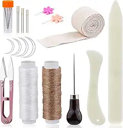 JUPEAN Kits de encadernação de livros, 24 peças, kit de encadernação com pastas de osso, ferramenta de encadernação de fita encerada para iniciantes