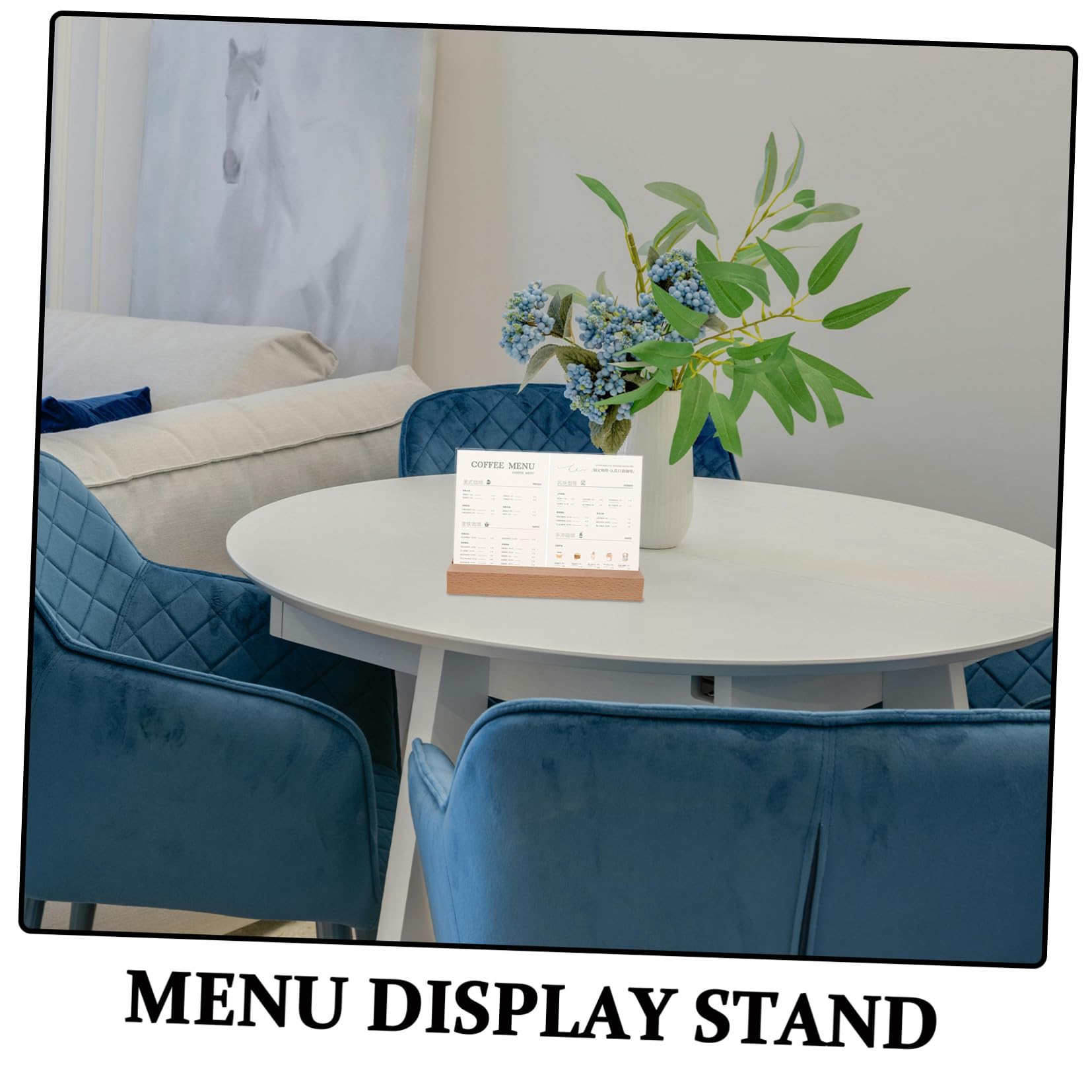Abaodam Soporte para Letrero de Mesa Horizontal A6 5 Piezas con Base de Madera Natural y Acrílico Transparente para Menús, Porta Carteles y Exhibidores en Restaurantes y Oficinas