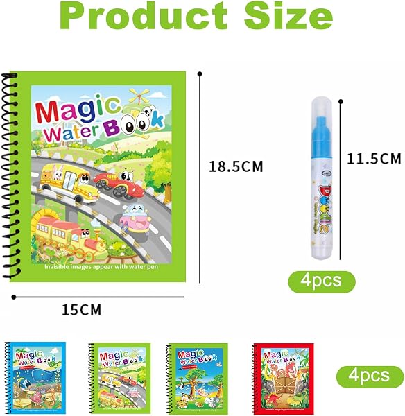 Foonary 4 libri da colorare ad acqua, libro da colorare con penna ad acqua, libro da colorare con acqua riutilizzabile, libro da colorare con penna ad acqua, libro da colorare per scarabocchiare - 2