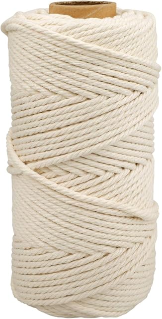 jijAcraft 4MM Cotton Macrame Rope Cord,100M Beige Cotton Craft Rope String for Wall Hanging Plant Hanger Knitting