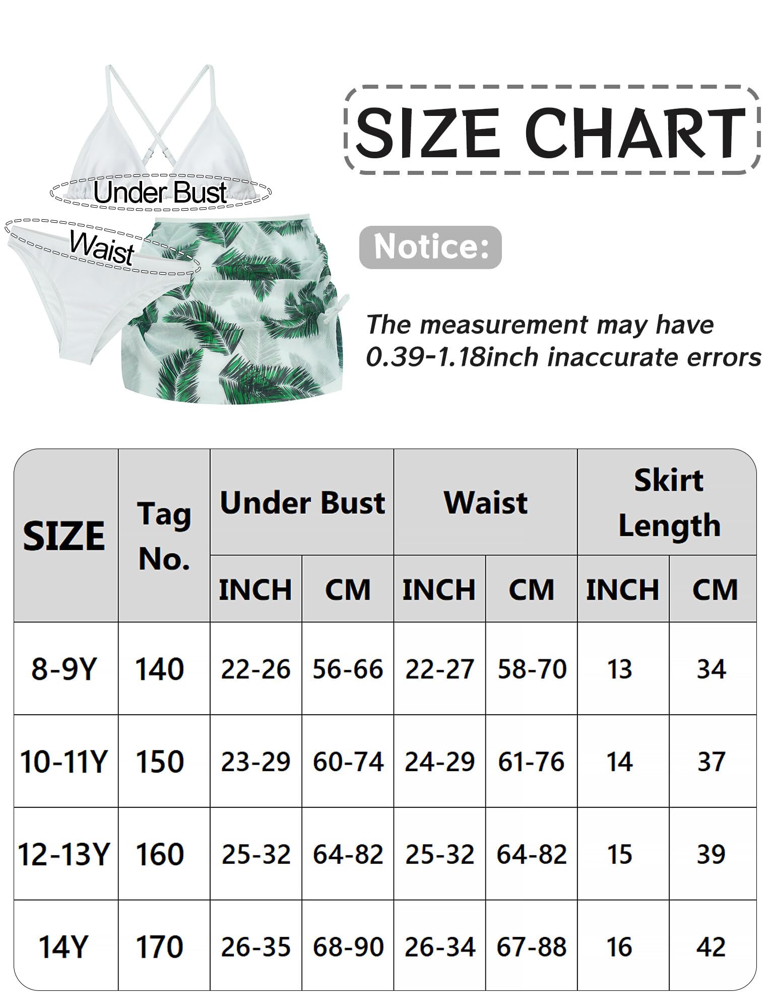 SEAUR 3 Pezzo Costume da Bagno per Bambini Ragazze Top Canotta Cool Slip Bikini Gonna da Bagno Set di Abbigliamento da Spiaggia Piscina per 8-14 Anni