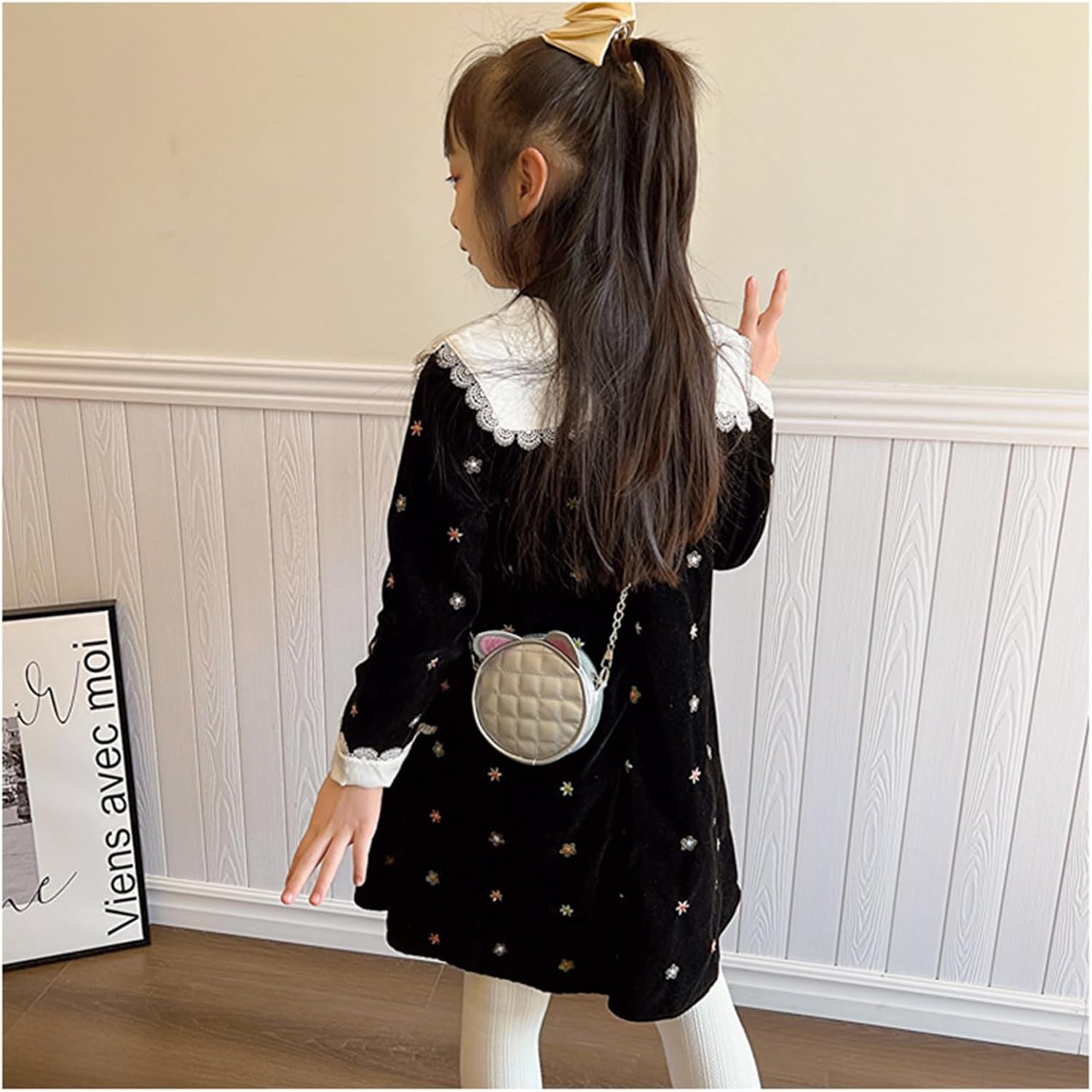 Cute Cat Crossbody Purse for Girls, Small Glitter Cat Ear Shoulder Bag Wallet Pouch Handbag