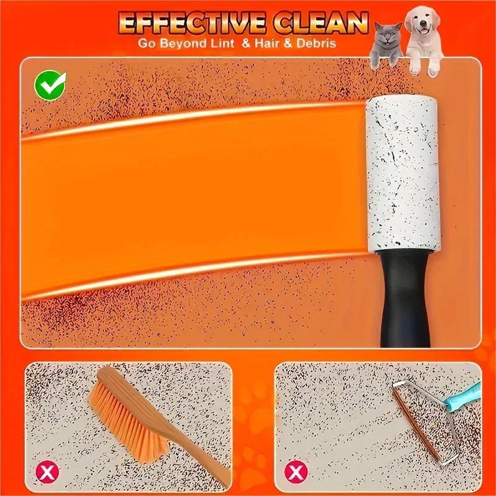 Rullo Anti-Pelucchi appiccicoso da 6 Rotoli for eliminare la Pelliccia di Animali Domestici, Ideale for mobili, Abbigliamento e tappeti | Strumento for Pulire l'adesivo for peli