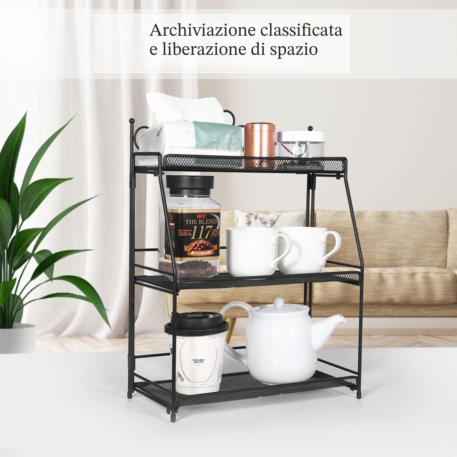 Uten Portaspezie a 3 Ripiani, Porta Spezie da Cucina, Portaspezie Salvaspazio, Supporto Porta Spezie, Pieghevole, Organizer per Cucina, Bagno e Camera da Letto