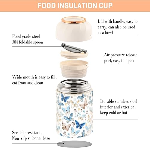 Miniatura 4 de MCHIVER Butterflies Food Jar with Spoon Stainless Steel Vacuum Insulated Food Container 17 oz Food Thermos for Adults
