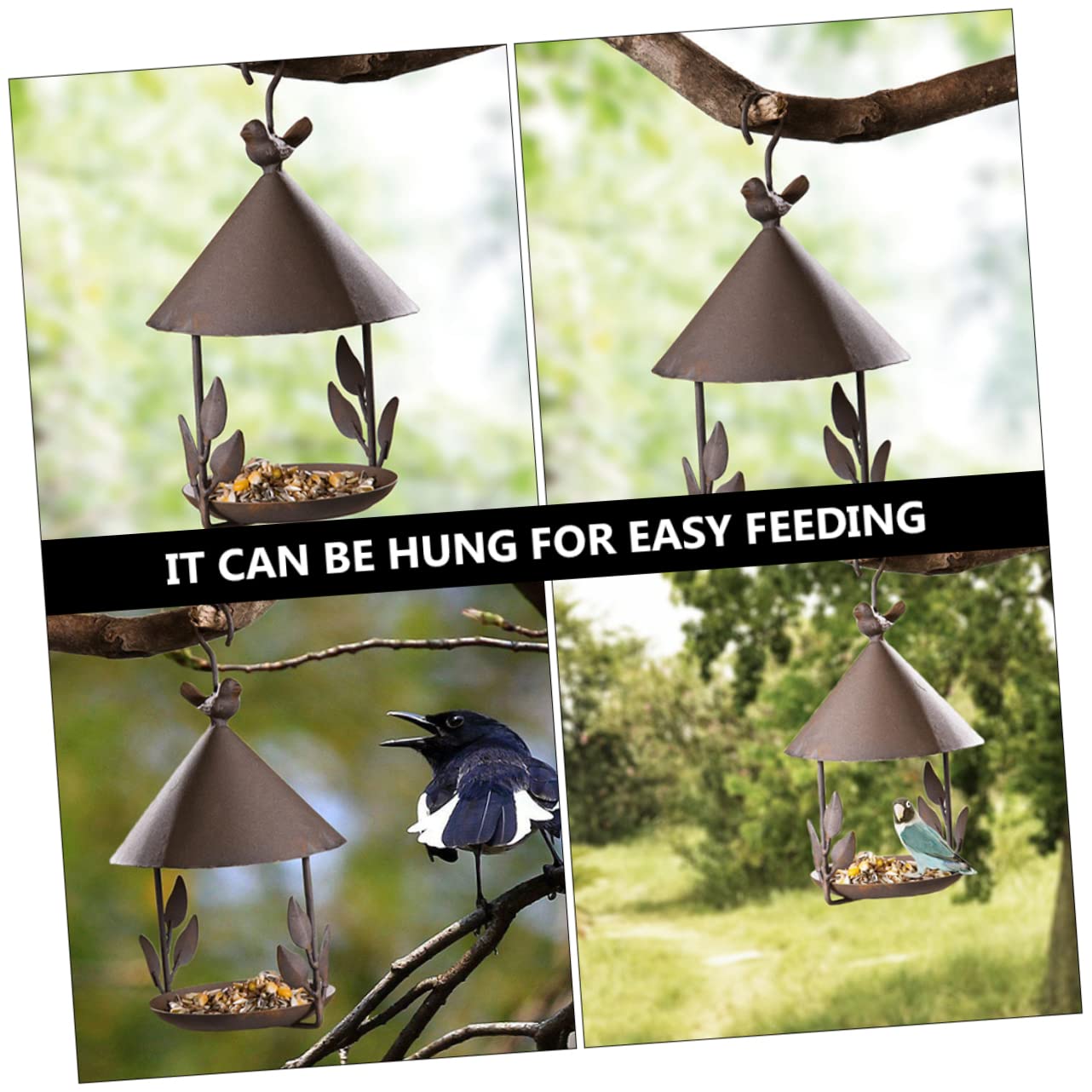 Alimentatore per Uccelli Selvatici Appeso Esterno Mangiatoia per Pappagalli in Ferro Decorativa da Giardino e Cortile