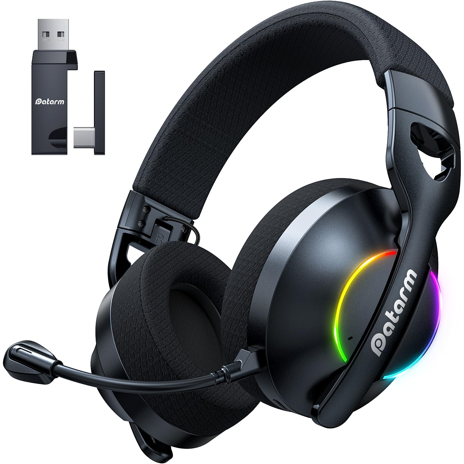 DH30 Cascos Gaming Inalambricos para para Ps4, Ps5, PC, Mac, Switch, Auriculares Bluetooth con Micrófono con cancelación de Ruido, Cascos de Juego Plegables con RGB, 210g - Negro