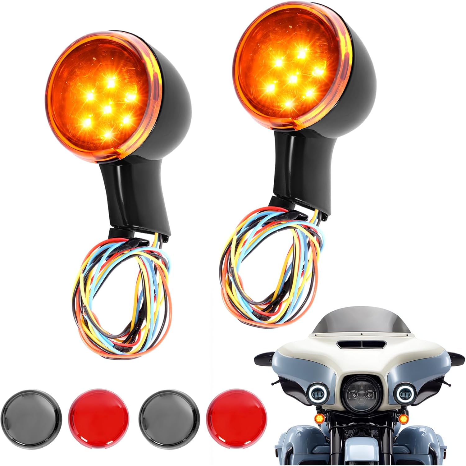 LED Turn Signal Light Compatible with 1994-Up Harley Electra Glide Road King FLHX FLHXXX Street Glide Yellow Lens Plastic