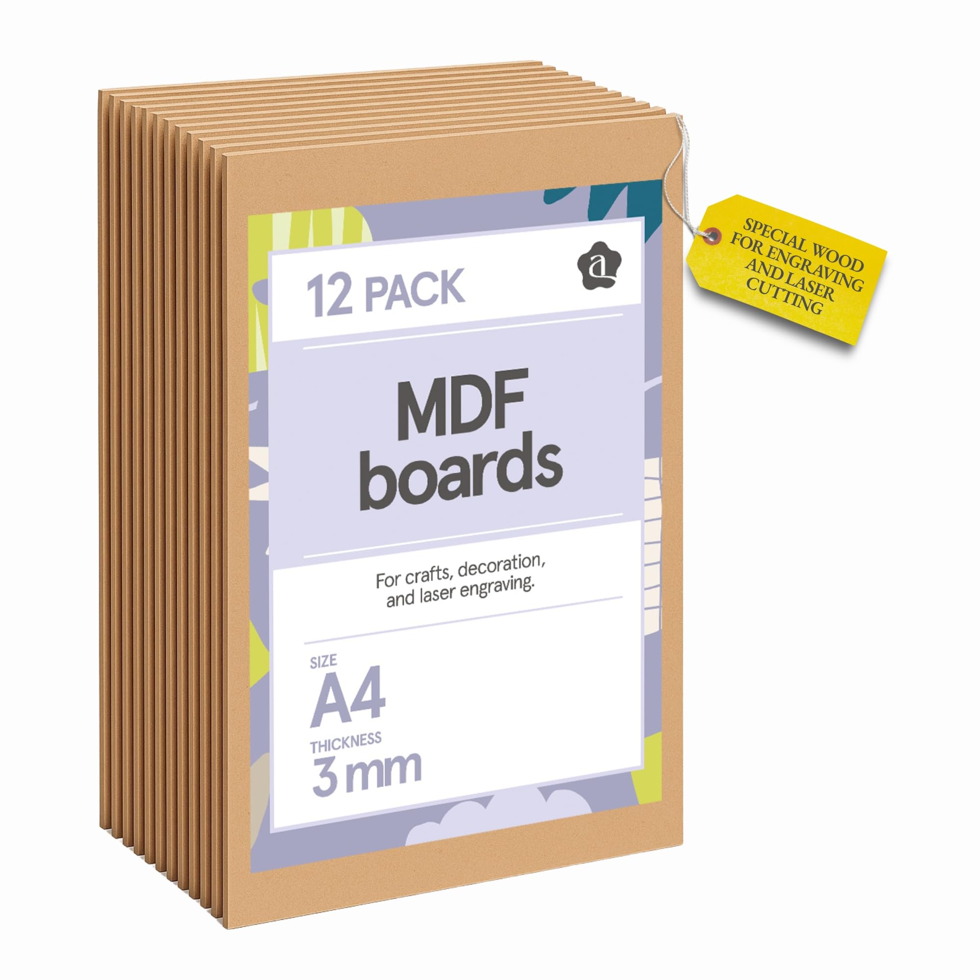 Ayurvana Pack 12 Placas MDF A4 3mm para Grabado Láser y Corte – Madera MDF para Manualidades DIY, Artesanía y Proyectos CNC – Tableros de Fibra de Madera Prensada Alta Densidad A4