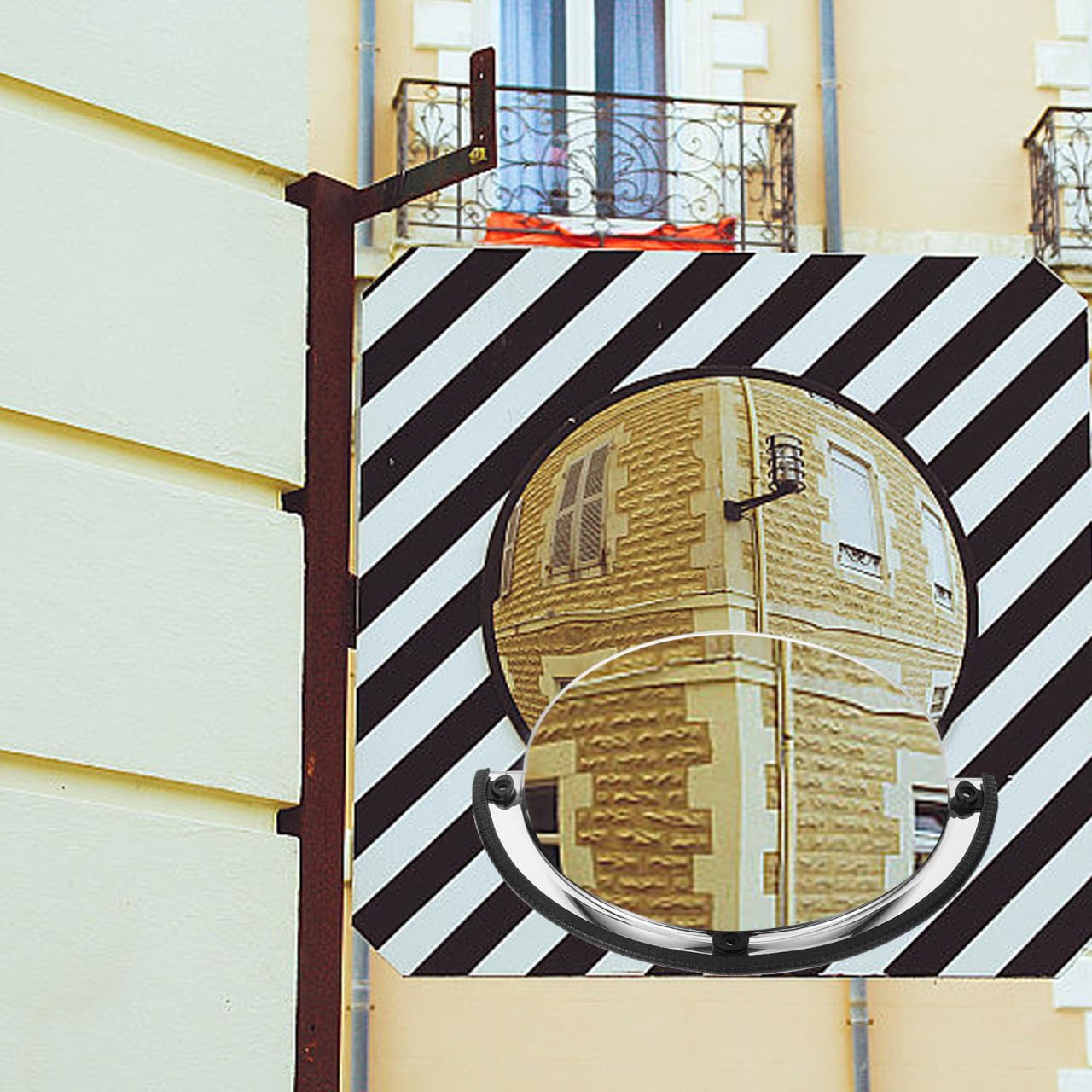 Miroir d'angle convexe de sécurité en acrylique avec bord noir pour allée, entrepôt, bureau, parking, supermarché, 180 degrés