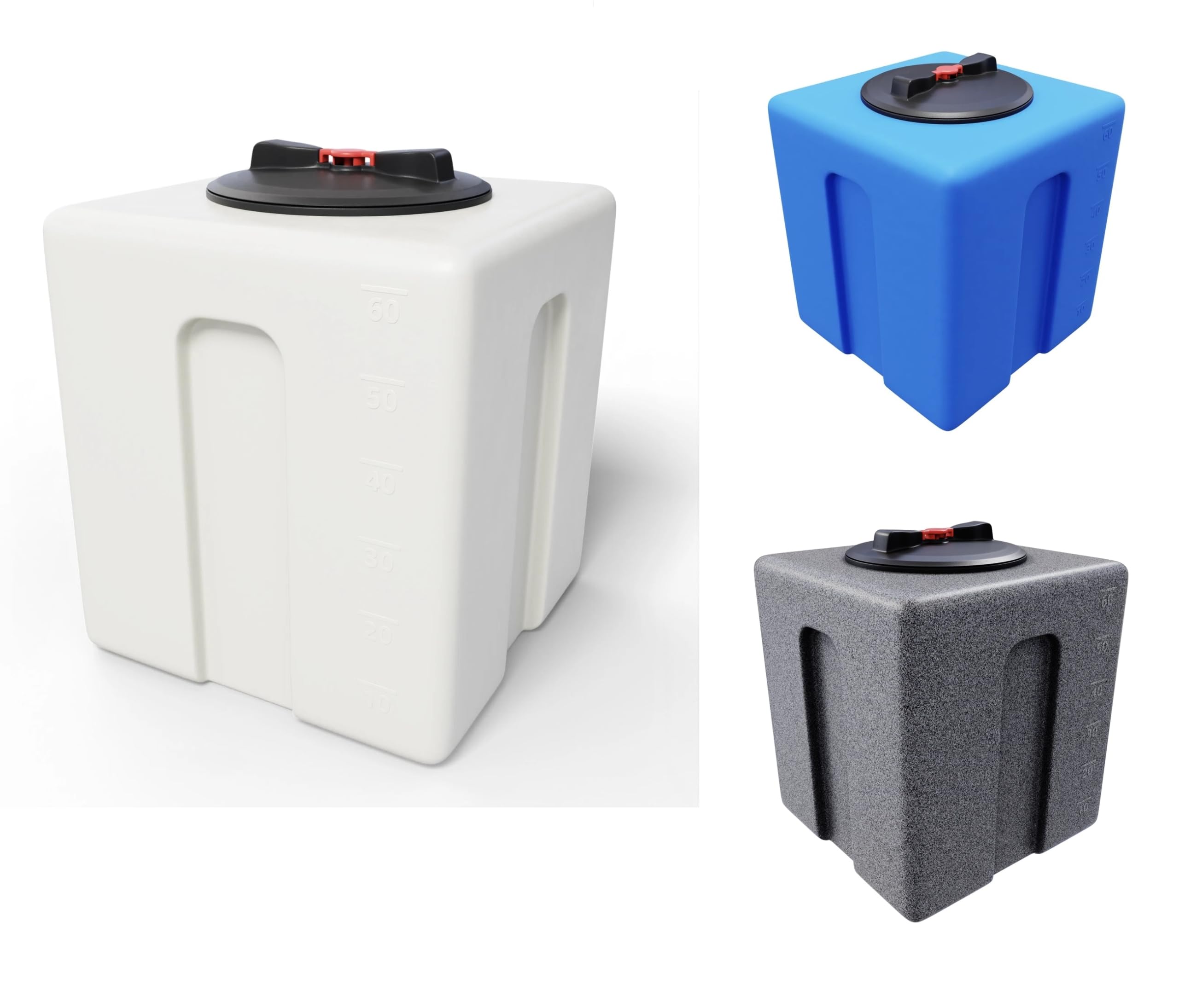KMND Wassertank 60 Liter Kunststoff Wasserbehältet Regentonne - Marmoriert | Lebensmittelechtes Polyethylen, UV- Frostbeständig, für Garten, Wohnmobil, Futtertonne Eckig, Camping & Notvorrat, Made in EU