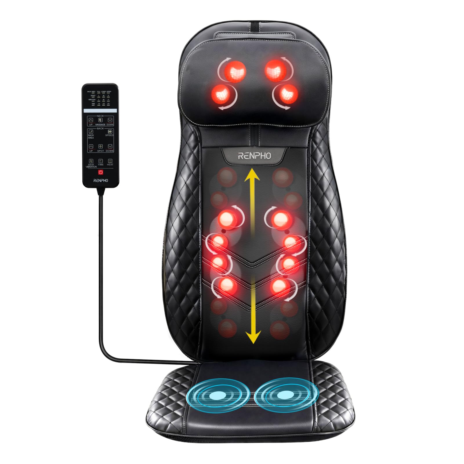 RENPHO Siege Massant, Coussin de Siège de massage du dos massage Chaise de massage Shiatsu avec chauffage pour massager tout le cou et dos