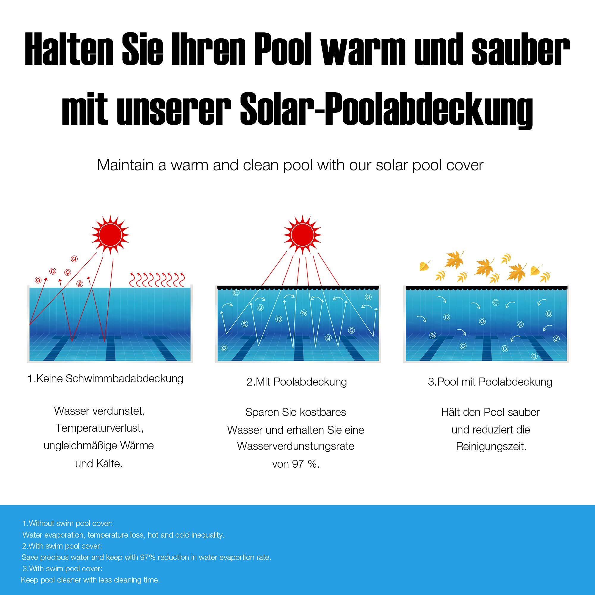 Melko Bâche solaire pour piscine 1000 x 500 cm | Film solaire 200 microns | Découpe facile | Chauffage de piscine